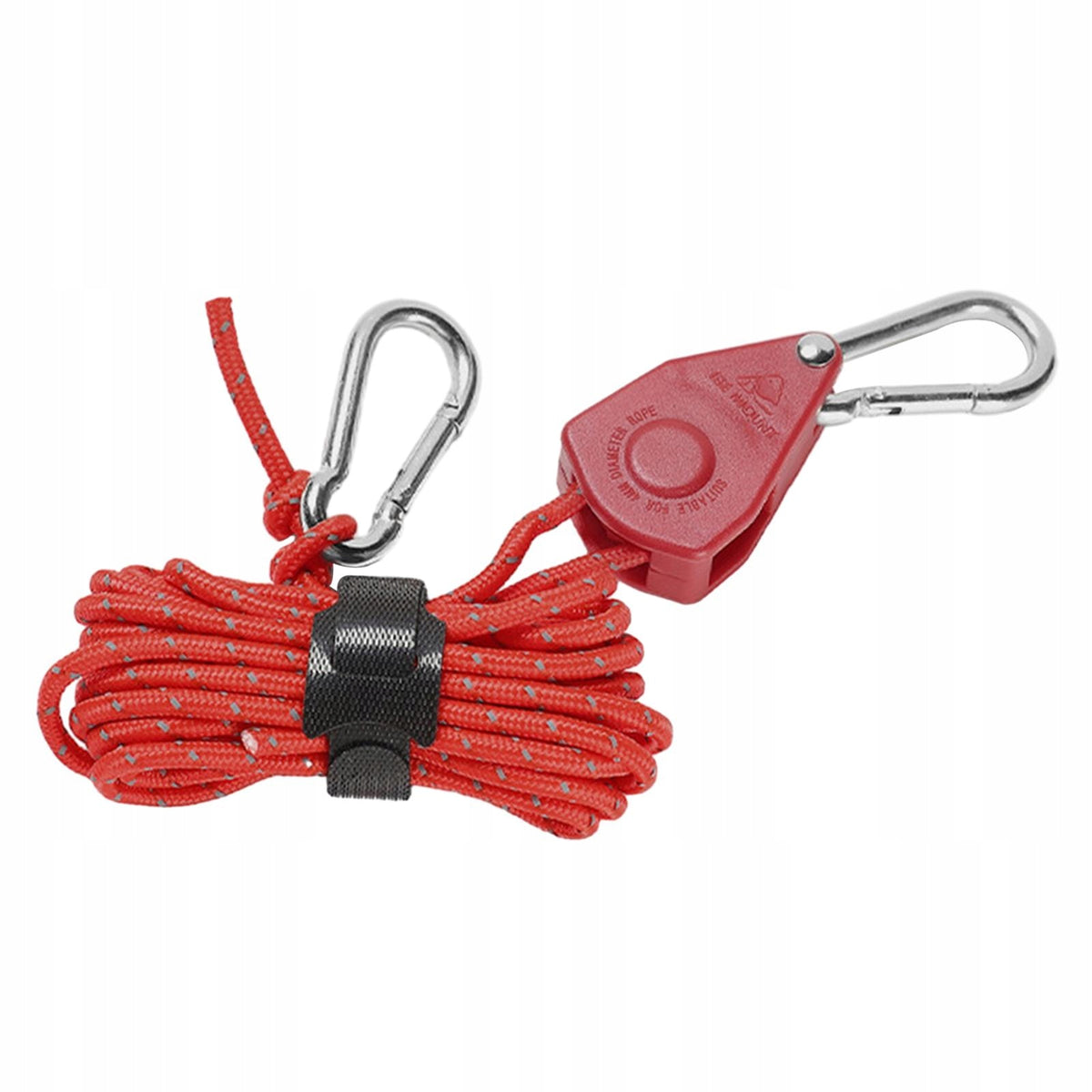 Rope Hook Ratchet Rope Tensioner Windproof Elastic Cord with Carabiner Red