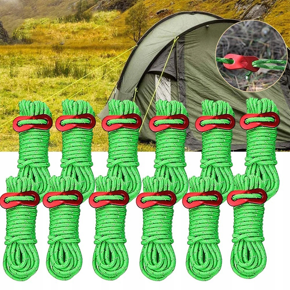 Rope Set 10x Reflective Tent Extraction Cables