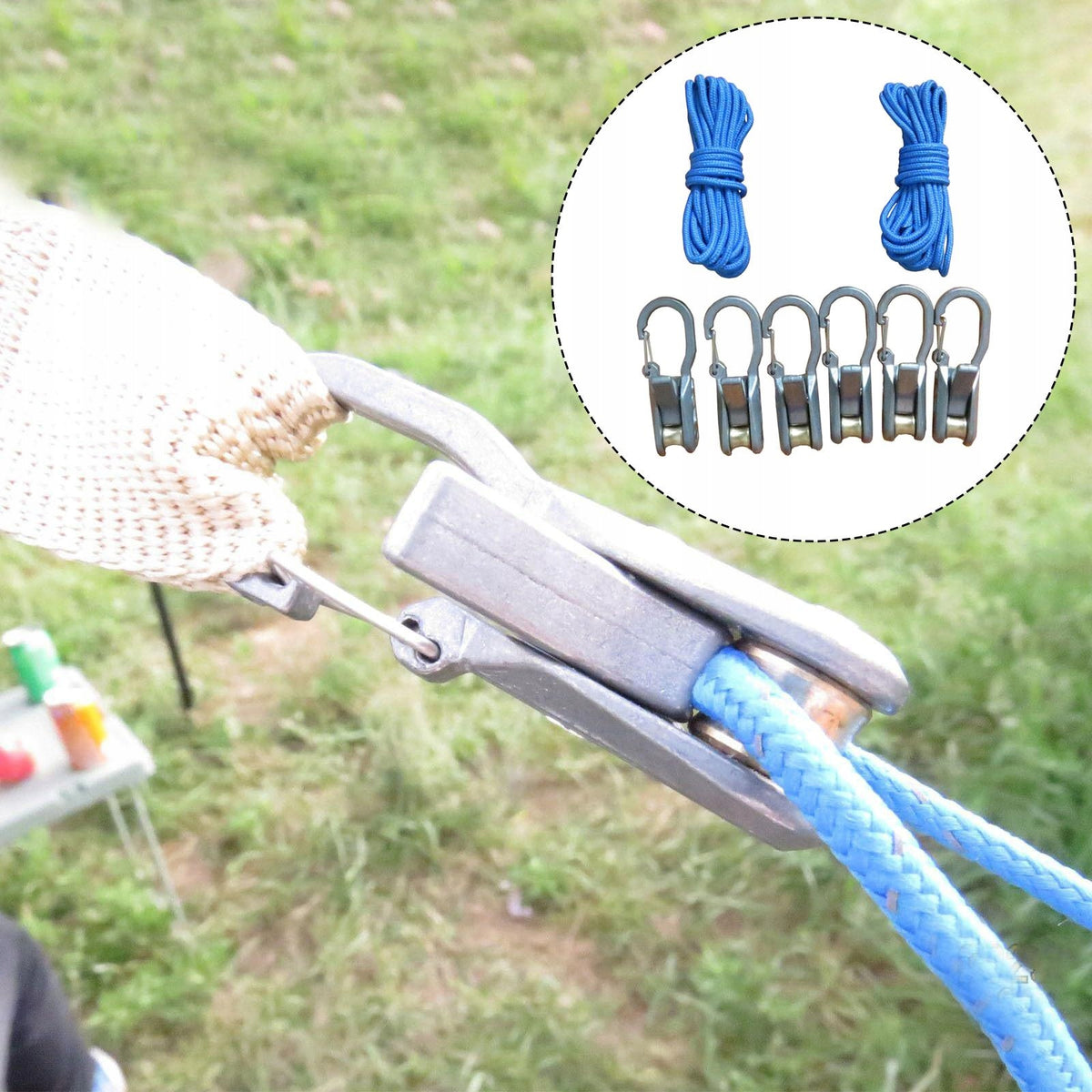 Rope Tensioner with Brass Roller, Easy Pull, Release, Adjustable, Guy