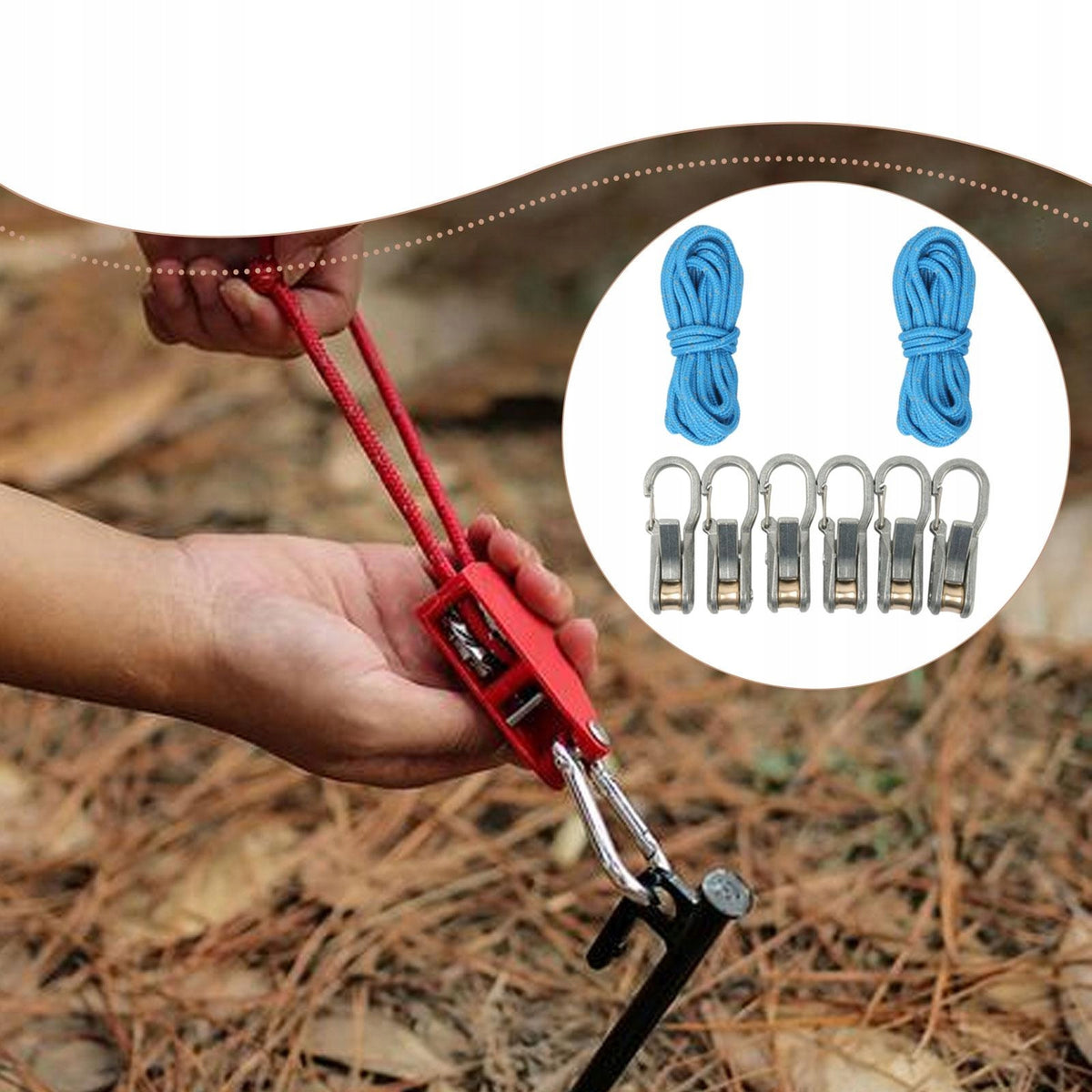 Rope with Roller Tensioner Easy Pull Release Easy to 2 Ropes 6 Hooks