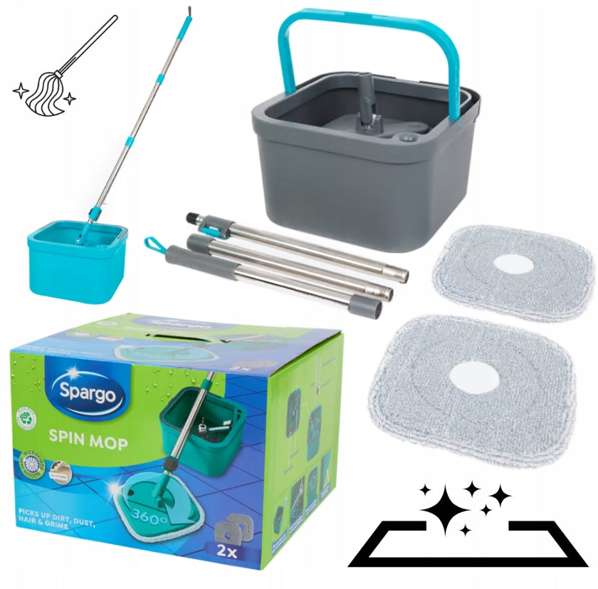 Rotary Flat Mop with Bucket Spargo Spin Mop + 2 Microfiber Cartridges