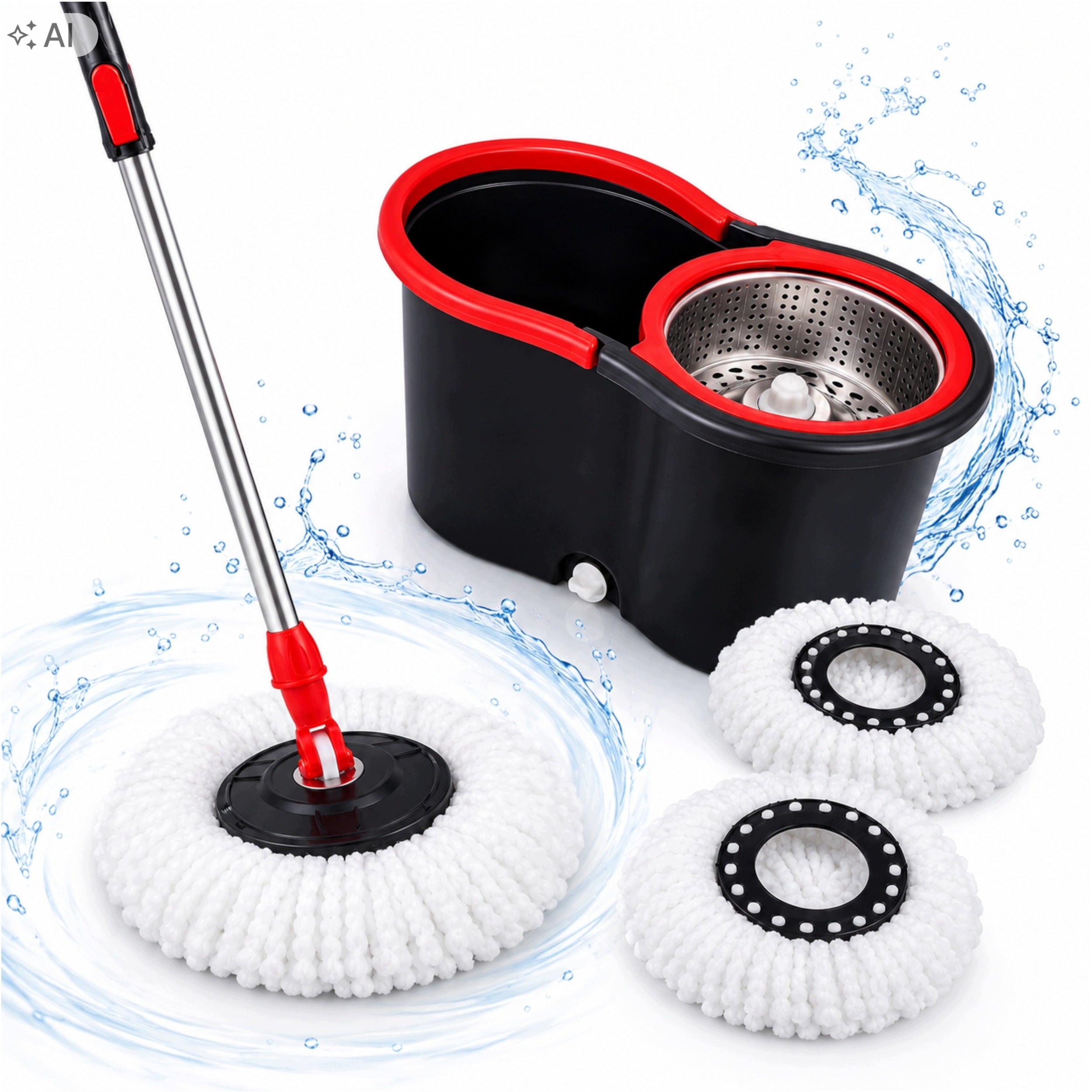 Rotary Mop Rotary 14L Bucket 2 Refills Microfiber Metal Impeller