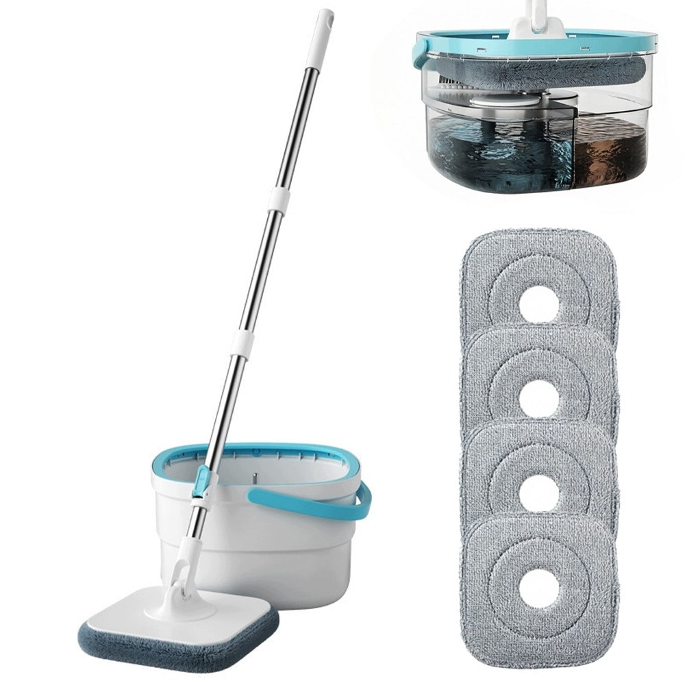 Rotary Mop Two Chamber Bucket 2 Tanks Water Separation + 4 Cartridges