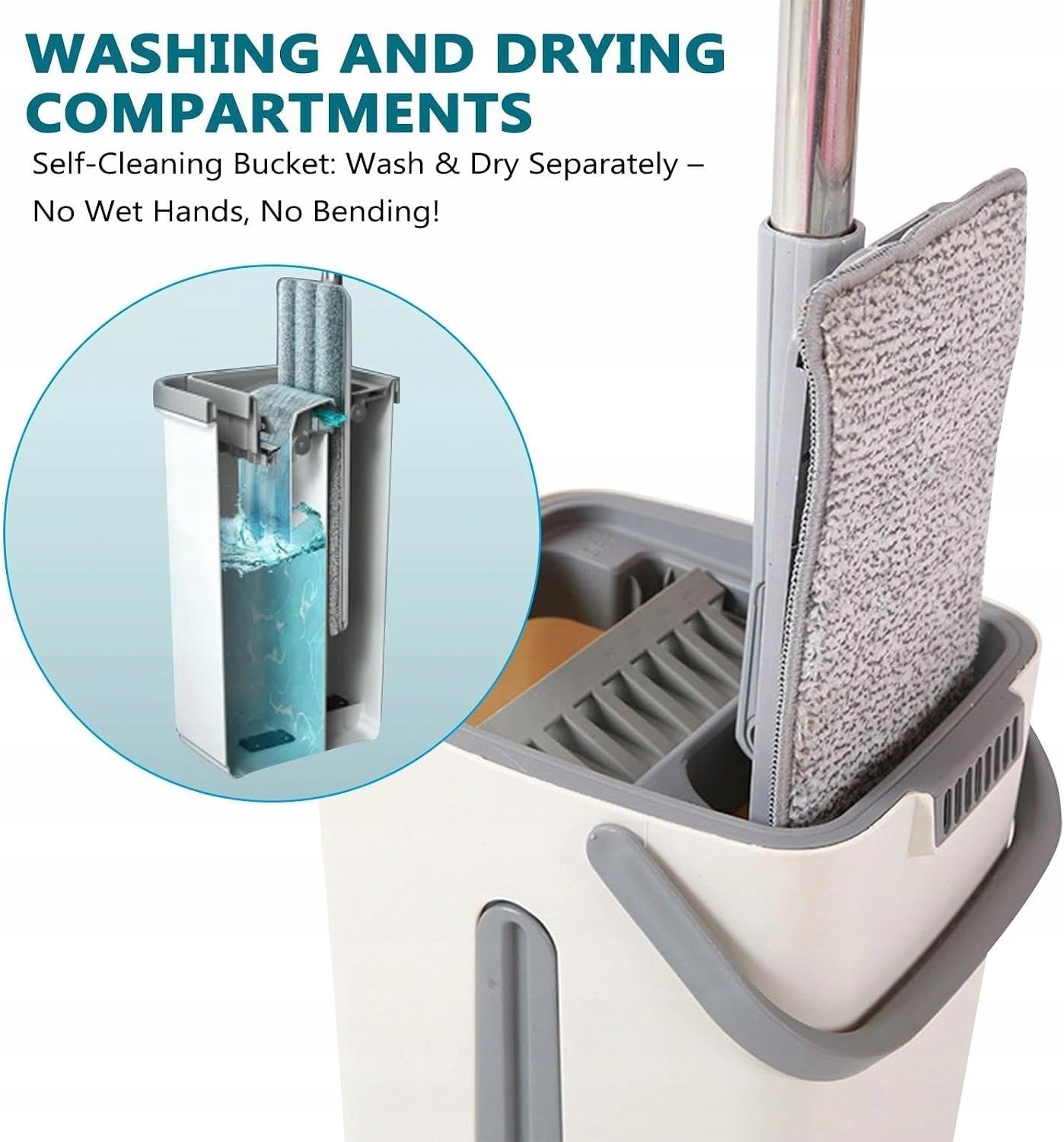 Rotary Mop With Bucket Squeezer Set + 4 Microfiber Cartridges Stick 115cm Packaging status original