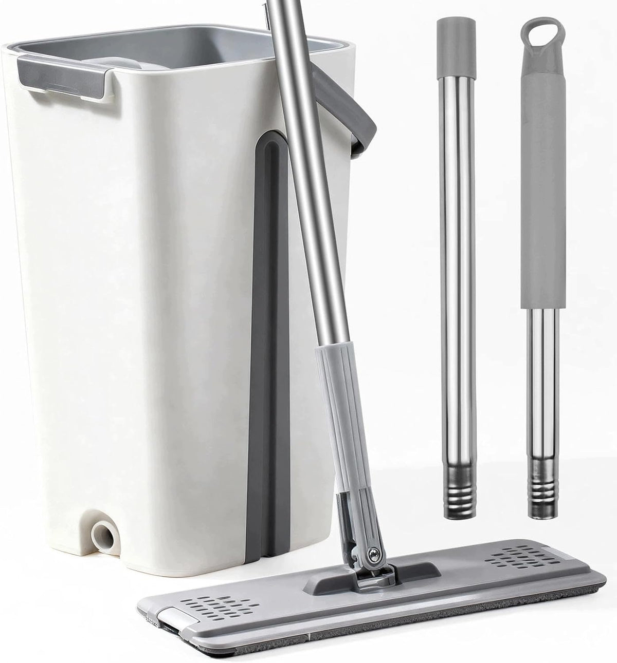 Rotary Mop With Bucket Squeezer Set + 4 Microfiber Cartridges Stick 115cm