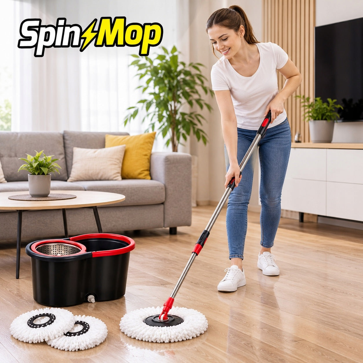 Rotary Mop with Bucket 14L 2 Refills Microfiber Metal Impeller Packaging status original