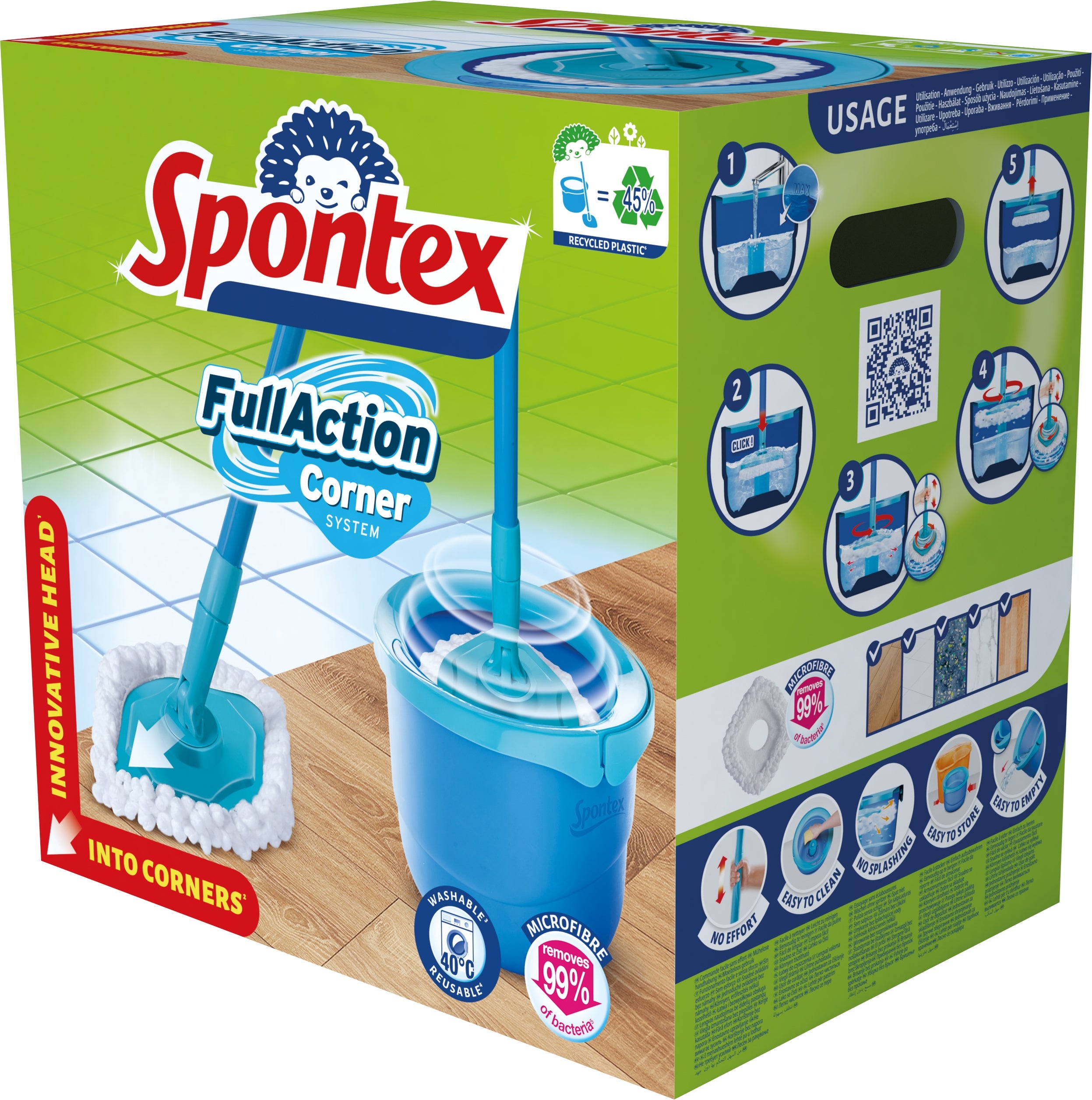 Rotary Mop with Full Action Corner Bucket Spontex Brand Spontex
