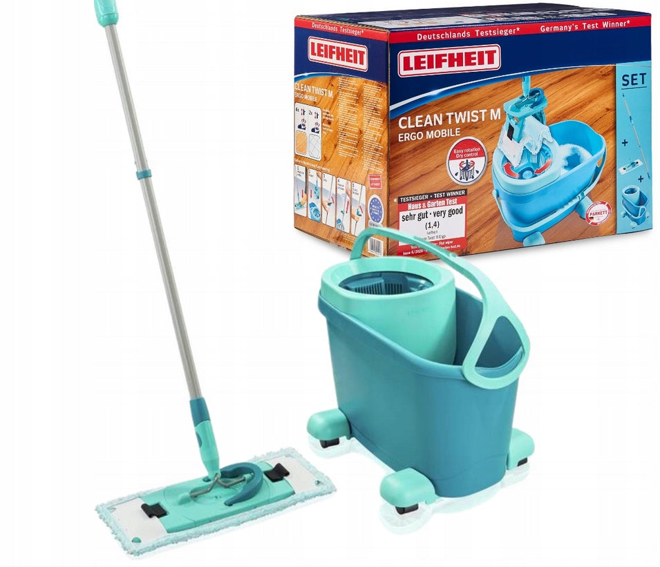 Rotary Mop with Swivel Wheels Flat Squeezed LEIFHEIT Clean Twist M