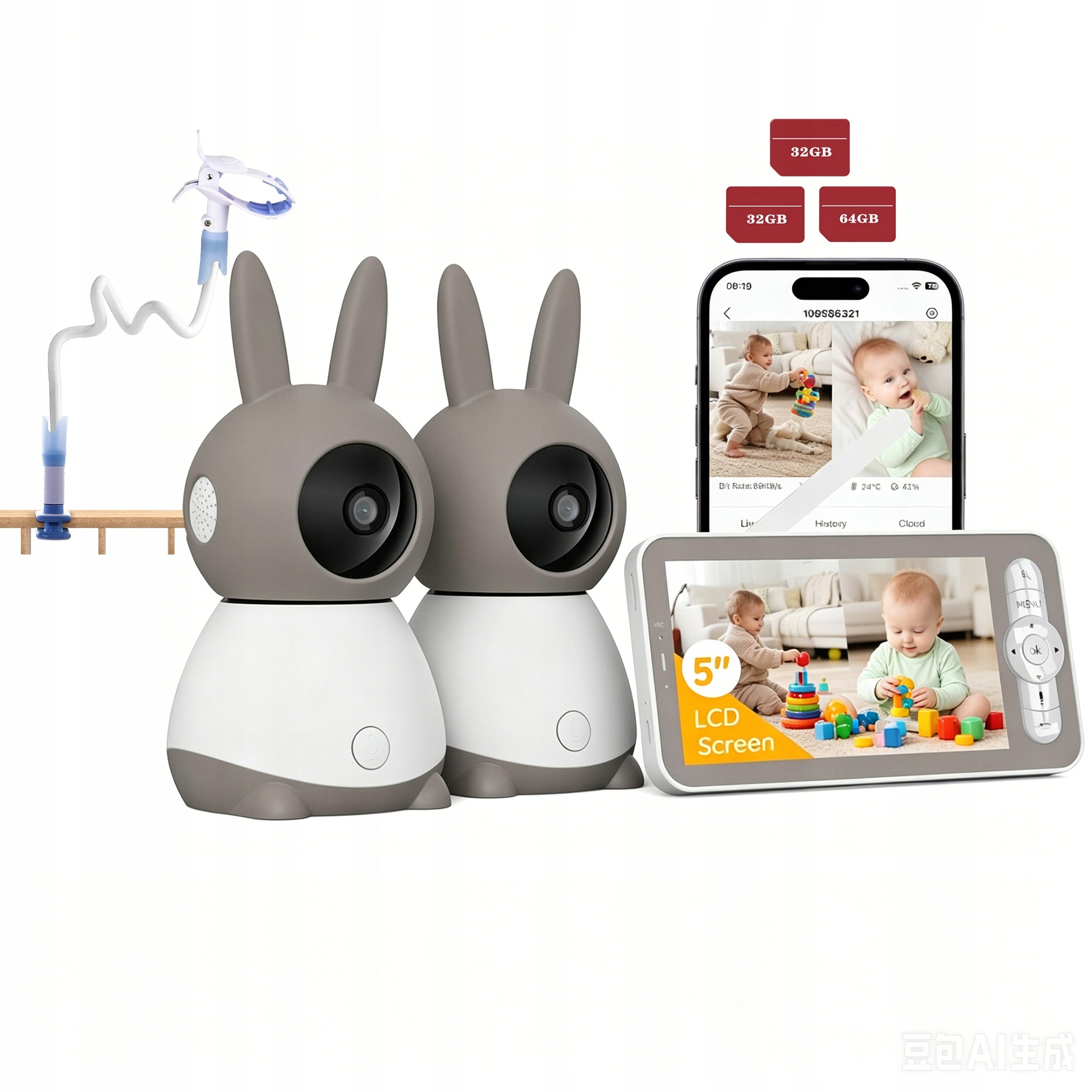 Rotating Baby Monitor Electronic–5"2 Camera Display 2K Baby WiFi Monitor