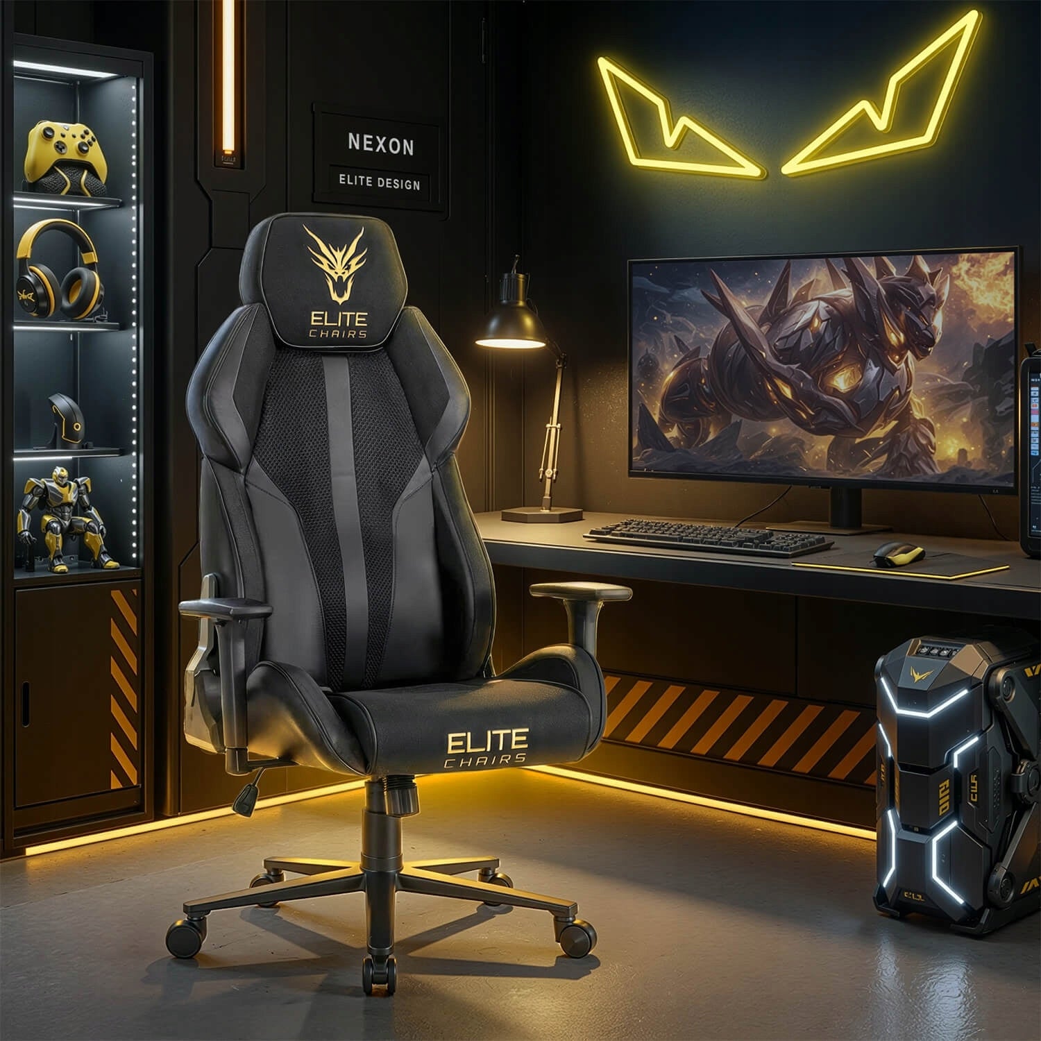 Rotating Chair Black Yellow For Player Ergonomic NEXON Packaging status original