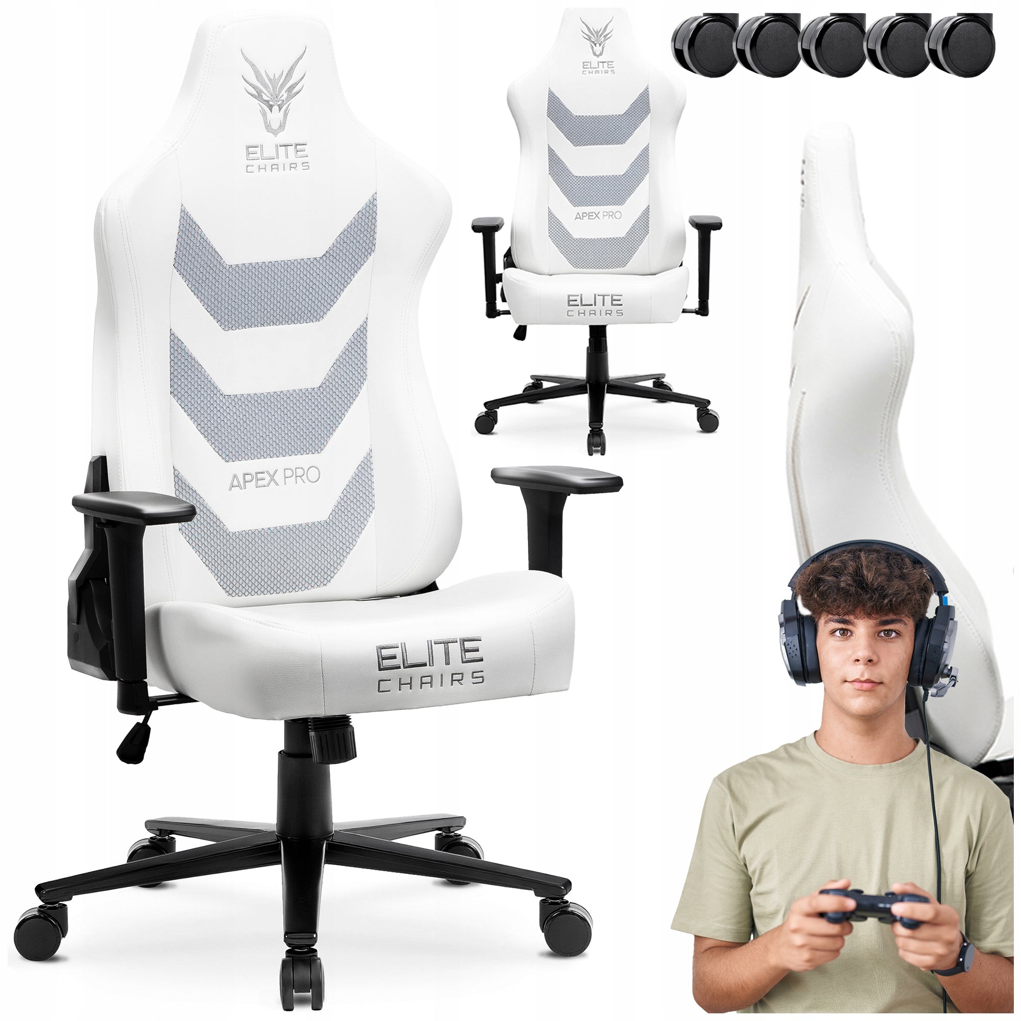 Rotating Gaming Chair White Ergonomic Office Chair DRAGON APEX