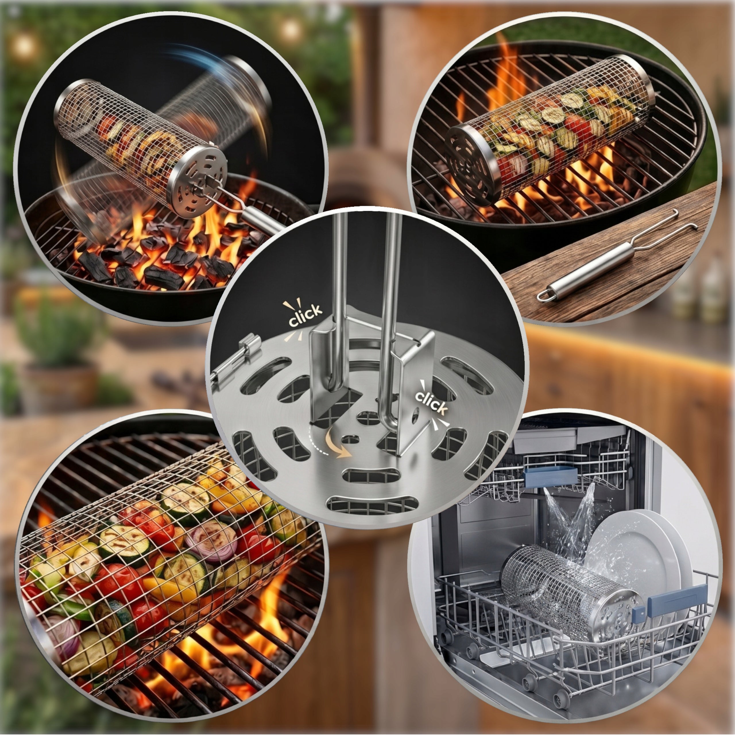 Rotating Grill Basket Stainless Steel Basket for Grilling Vegetables Manufacturer code GK-AG-GB-01