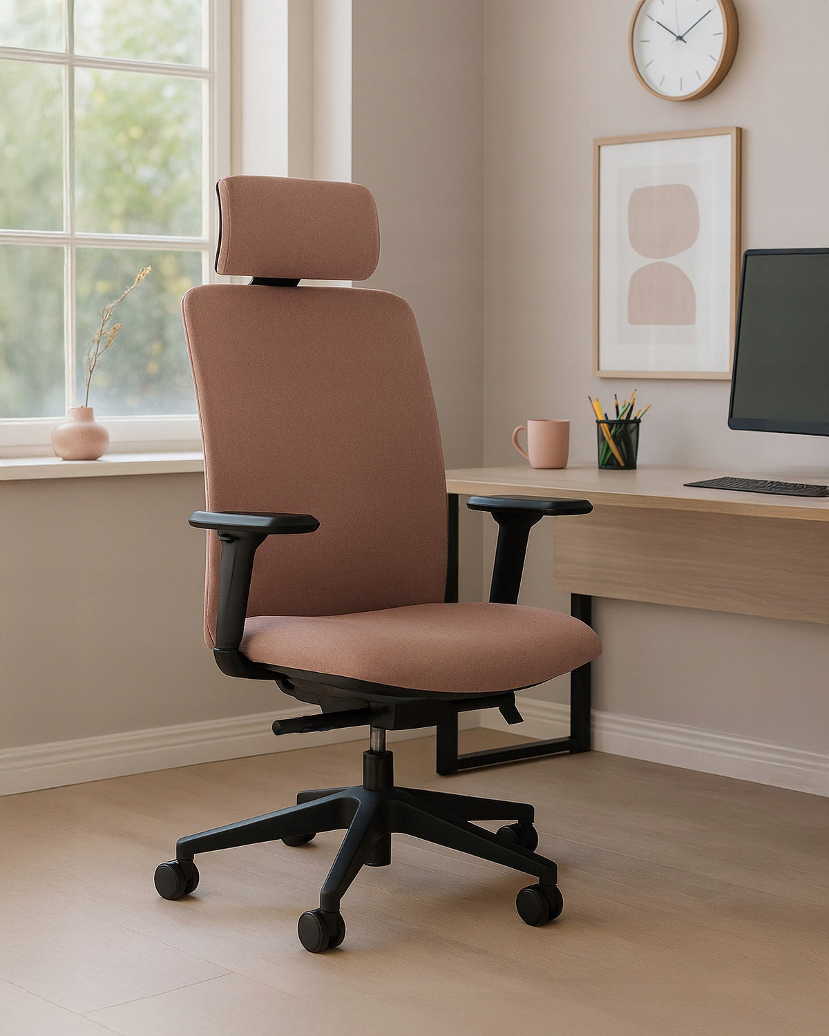Rotating Office Chair Eli Pink Fabric Ergonomic Mega Comfortable Packaging status original