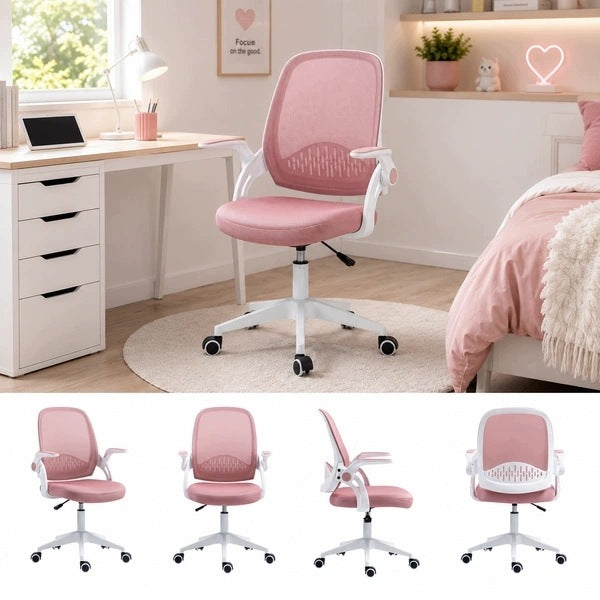 Rotating chair for desk FLEXO pink with folding armrests