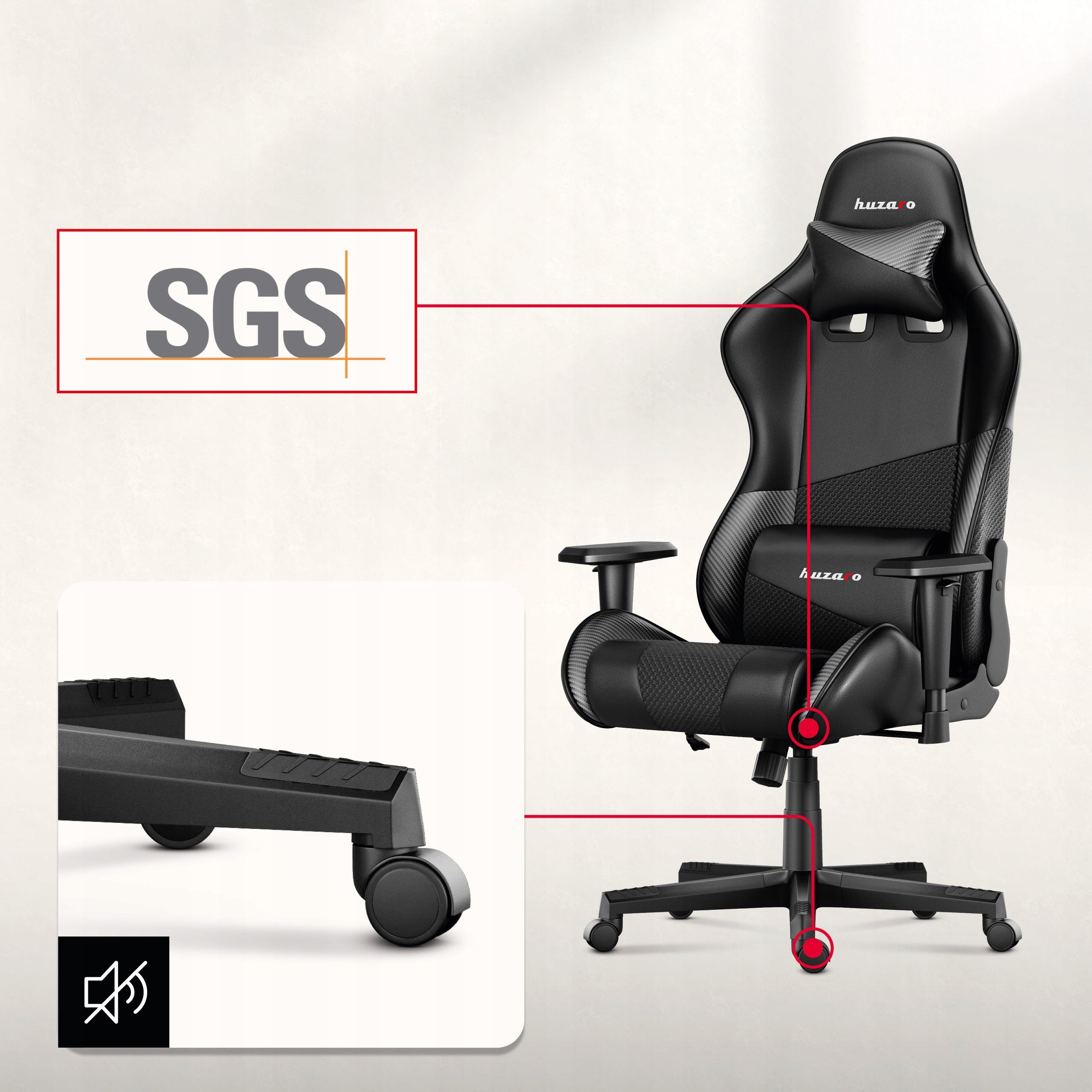 Rotating gaming chair HUZARO black for ergonomic bucket desk Furniture width 50 cm