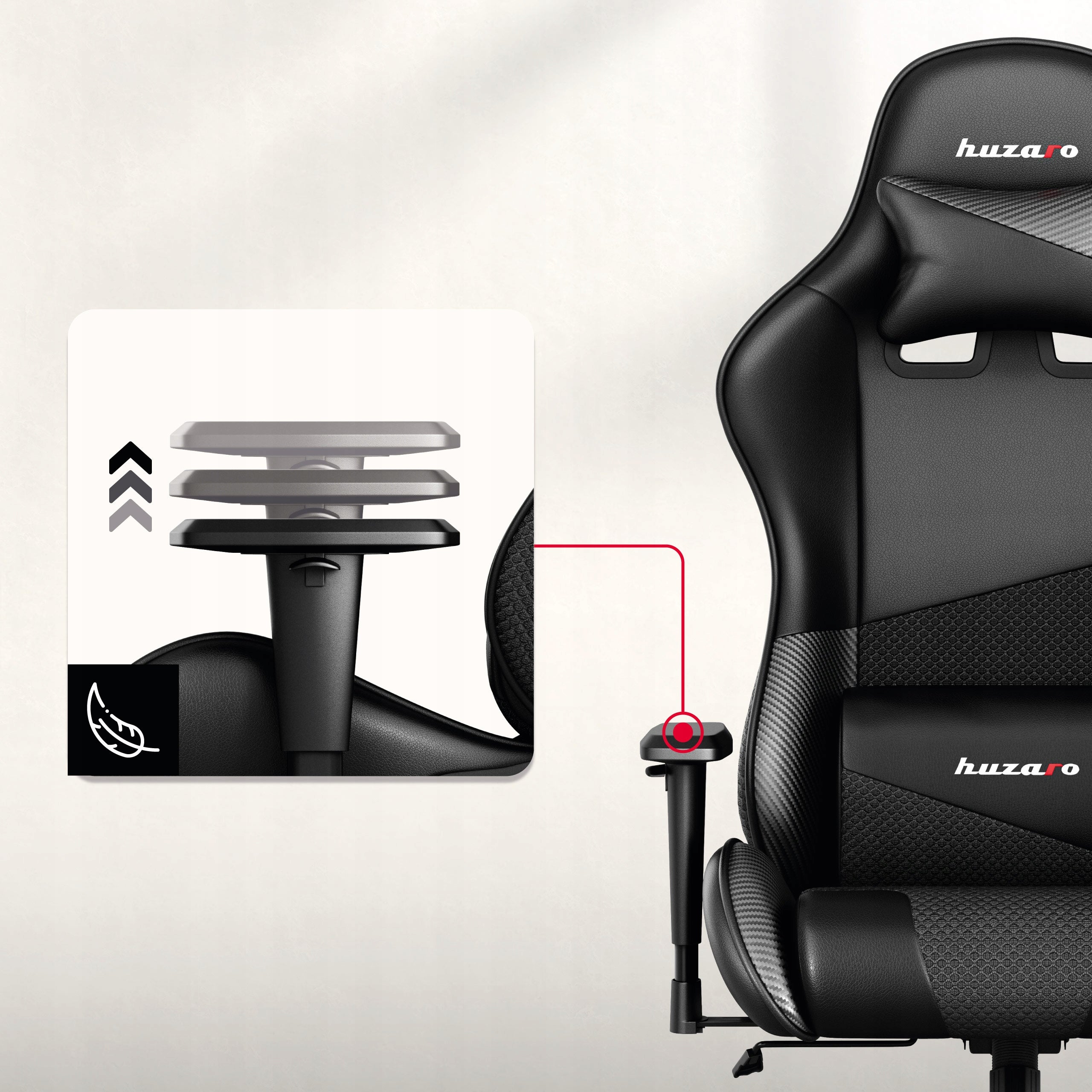 Rotating gaming chair HUZARO black for ergonomic bucket desk Model Hz-Force 6.2 Carbon