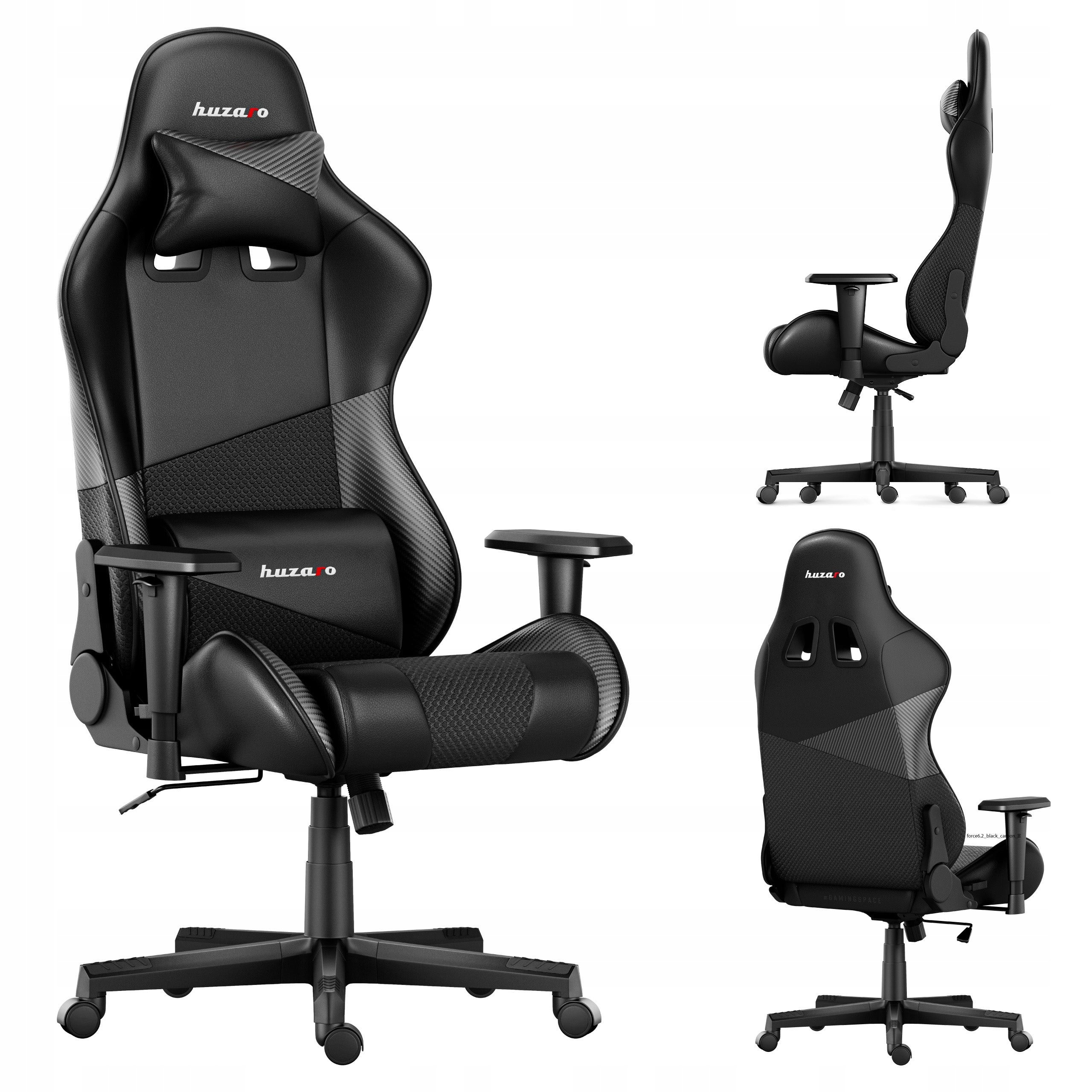 Rotating gaming chair HUZARO black for ergonomic bucket desk
