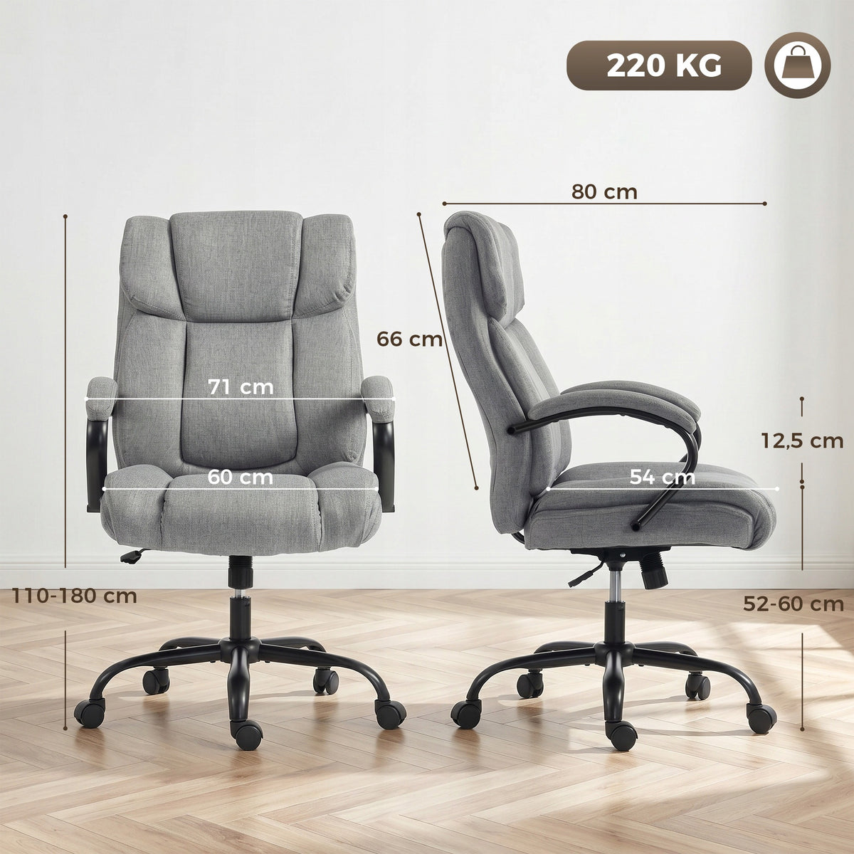 Rotating office chair Vinsetto with height adjustment up to 220 kg, light grey Brand Vinsetto