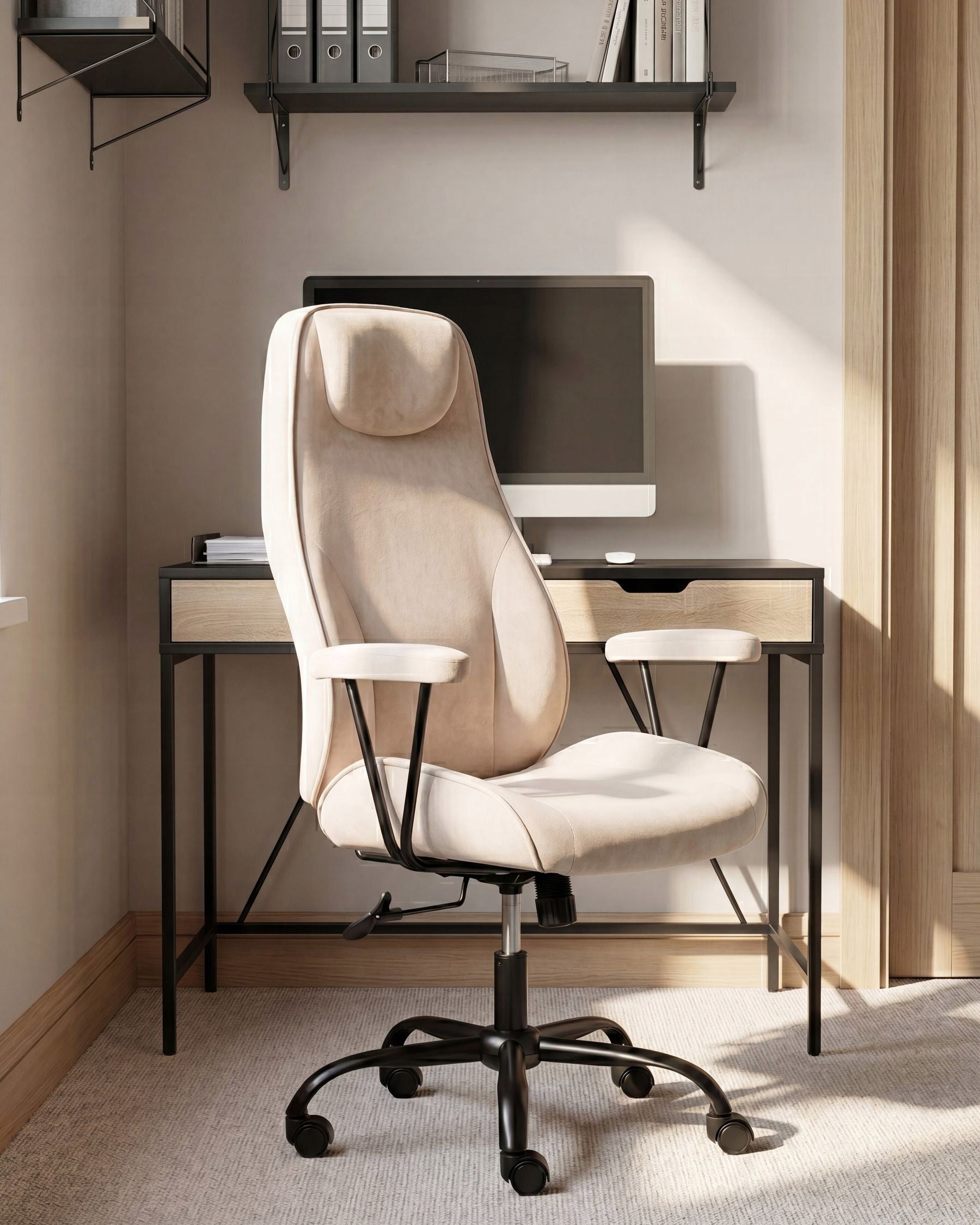 Rotating office chair upholstered in velour height adjustment light beige Packaging status original