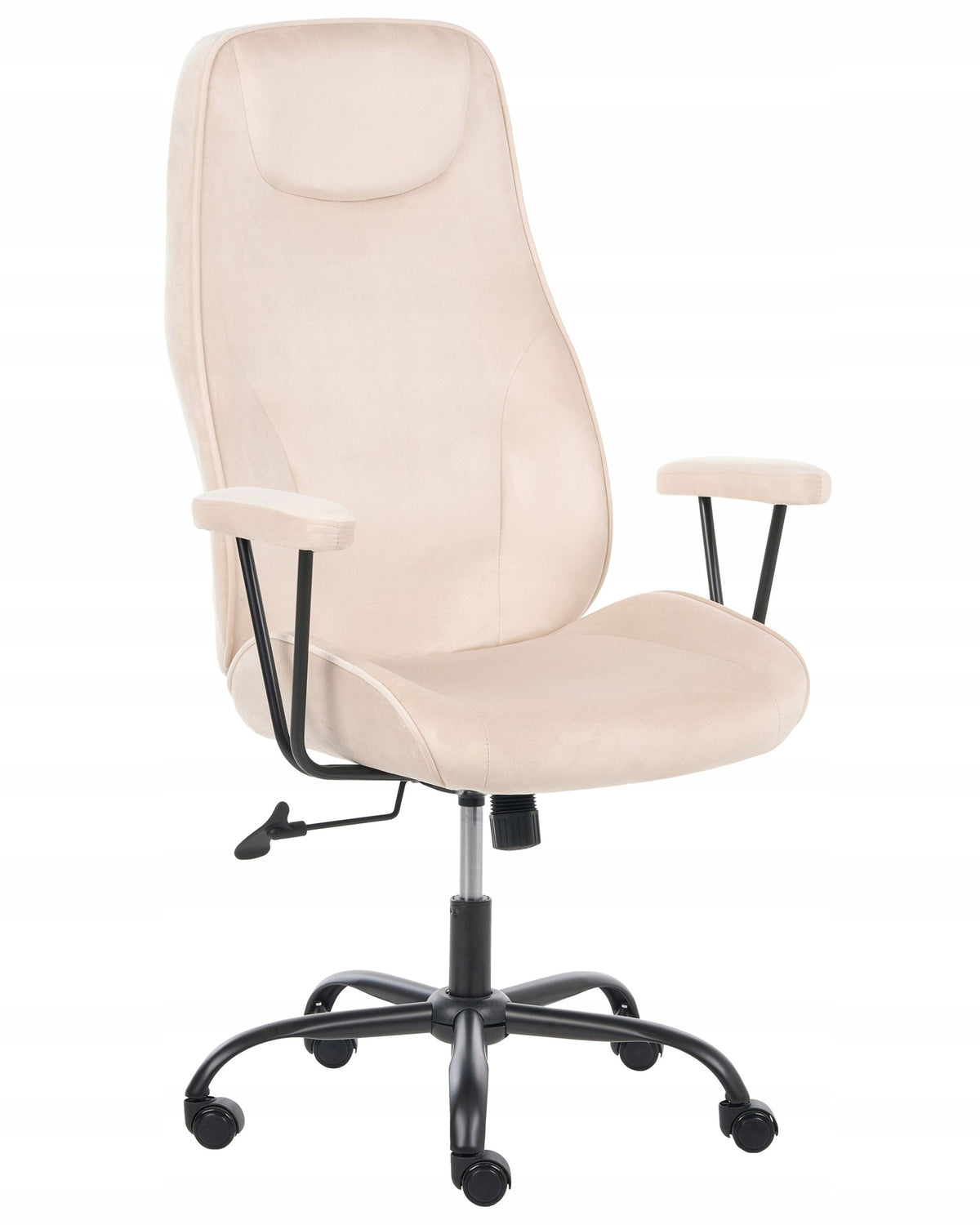 Rotating office chair upholstered in velour height adjustment light beige
