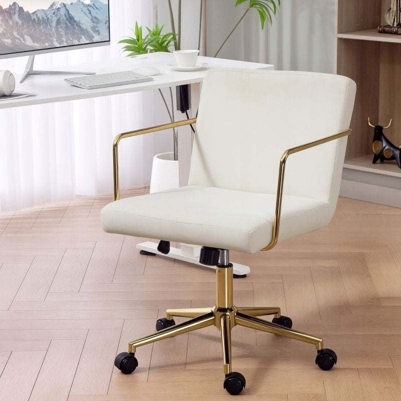 Rotating office chair, velvet, cream white Furniture depth 64 cm