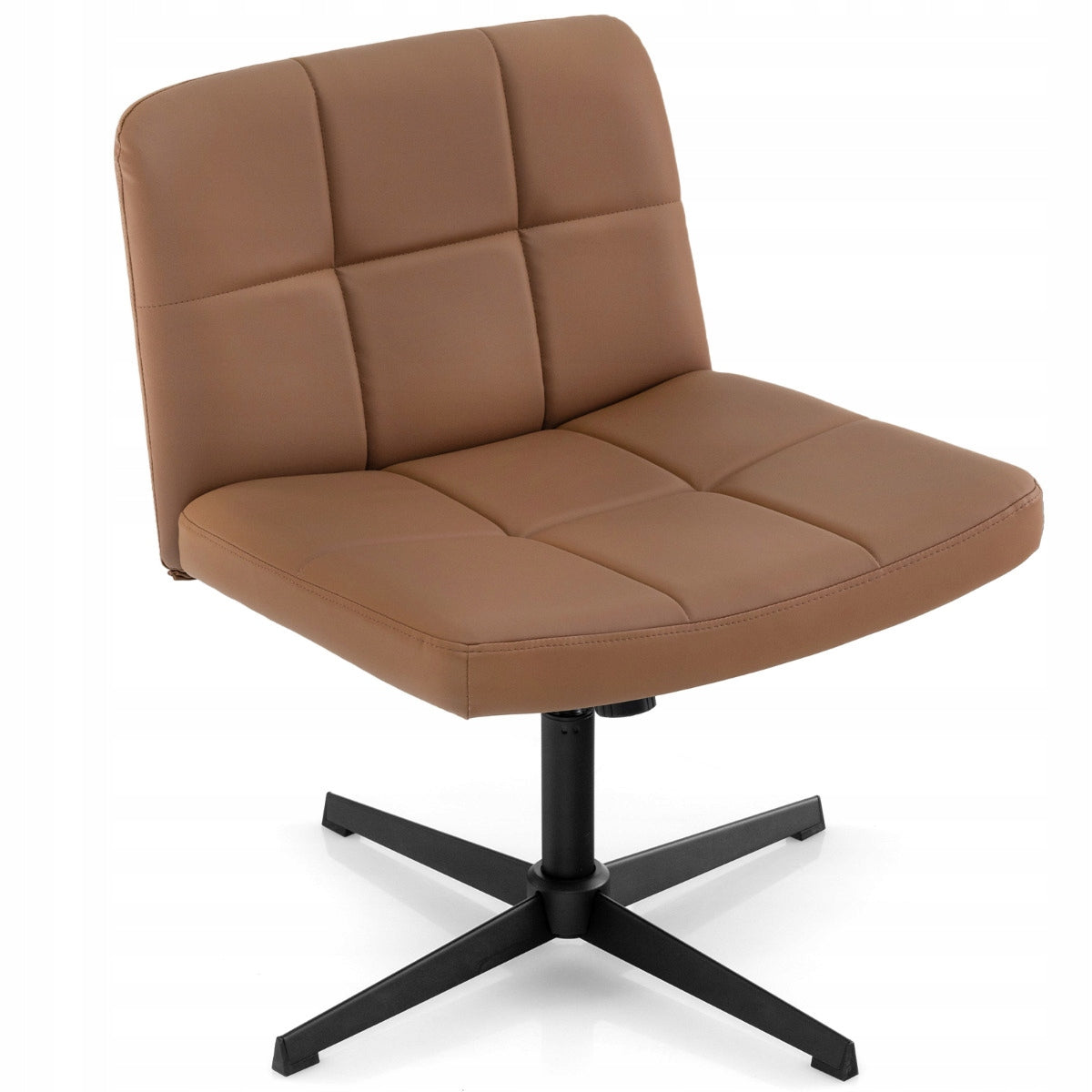 Rotating office chair with PU leather upholstered seat, brown