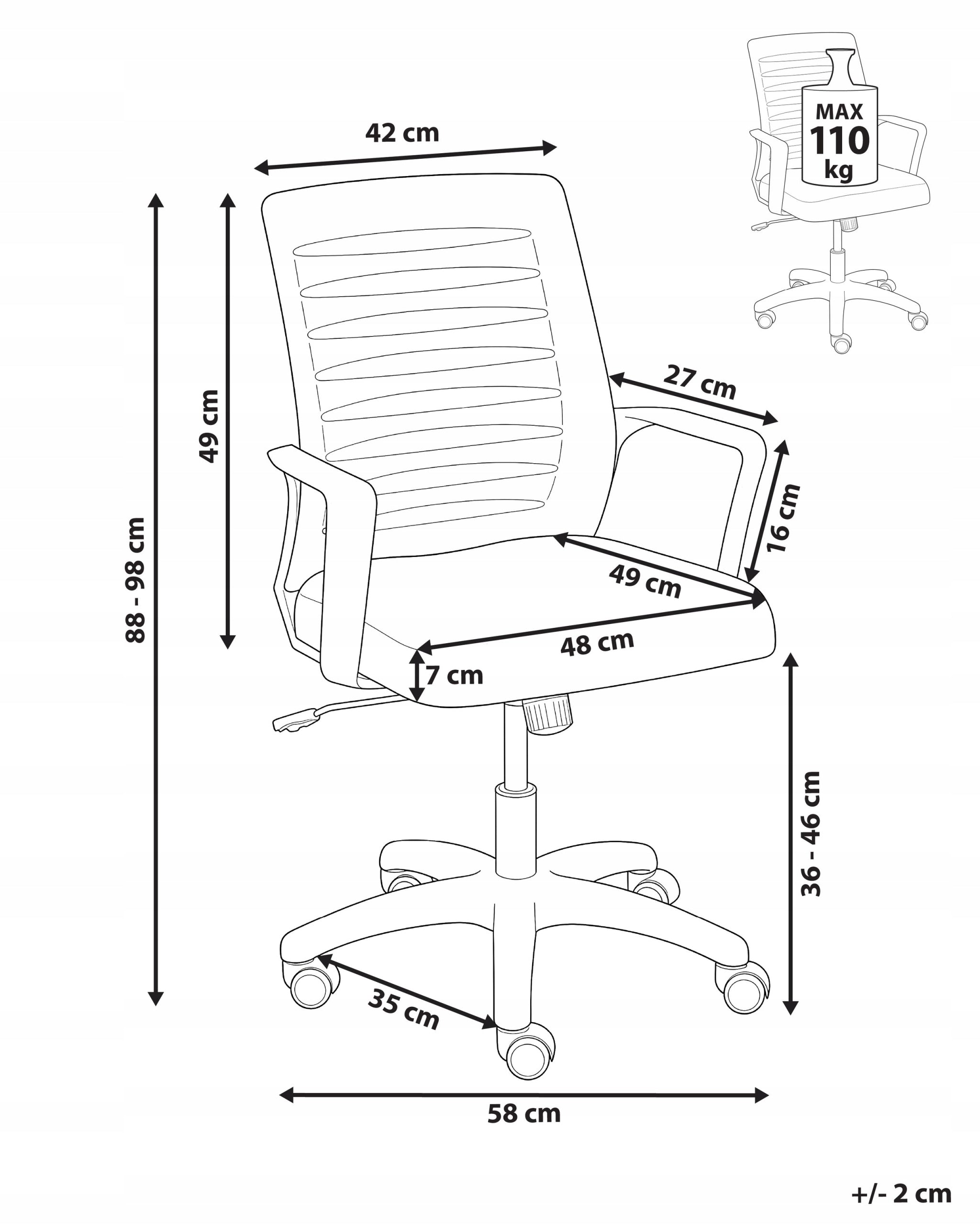 Rotating office chair with adjustable backrest and adjustable height Medical device no