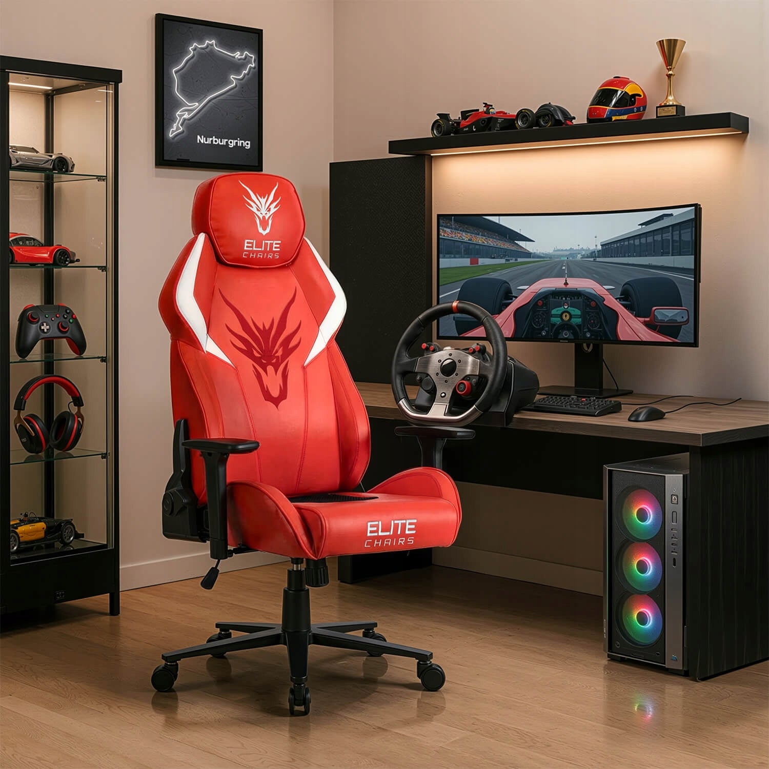 Rotating red gaming chair ergonomic Dragon NEXON Manufacturer code kubełkowy diablo smok dla gracza do biurka