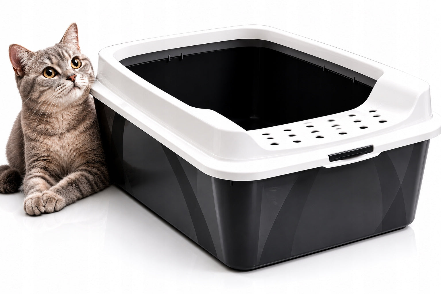 Rotho Large Cat Cuvette Open with Frame Black Cat Litter Cuvette