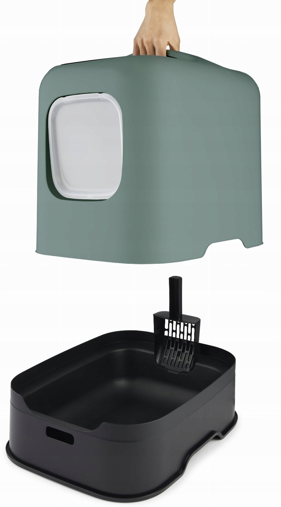 Rotho WHITE closed litter box with Spatula Green Brand Rotho