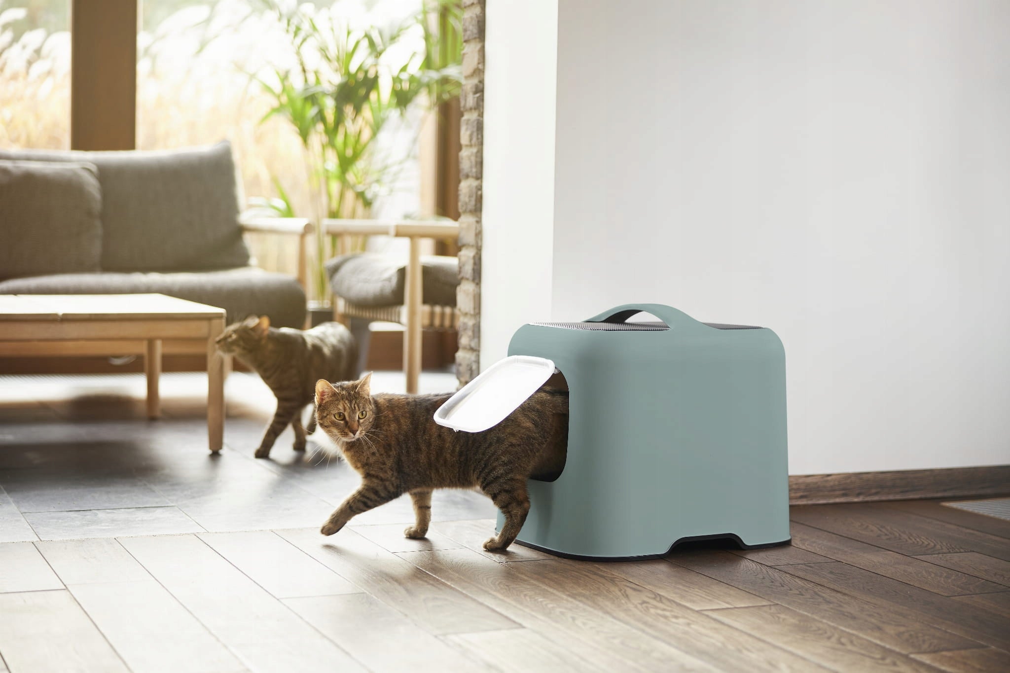 Rotho WHITE closed litter box with Spatula Green Trade name Biala