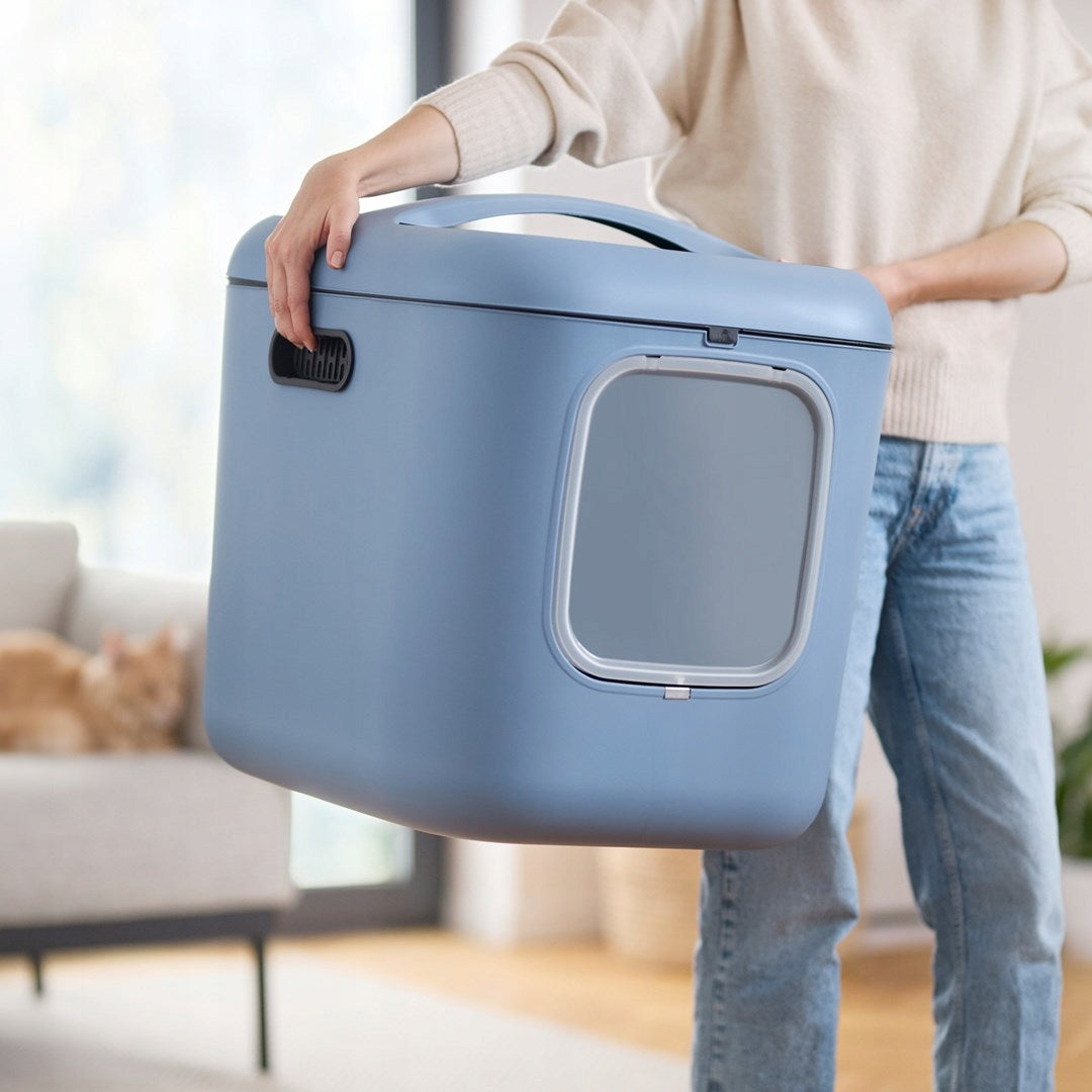 Rotho closed litter box WHITE XL 61,4 cm x 49,9 cm x 57,6 cm blue Additional features with a handle for carrying