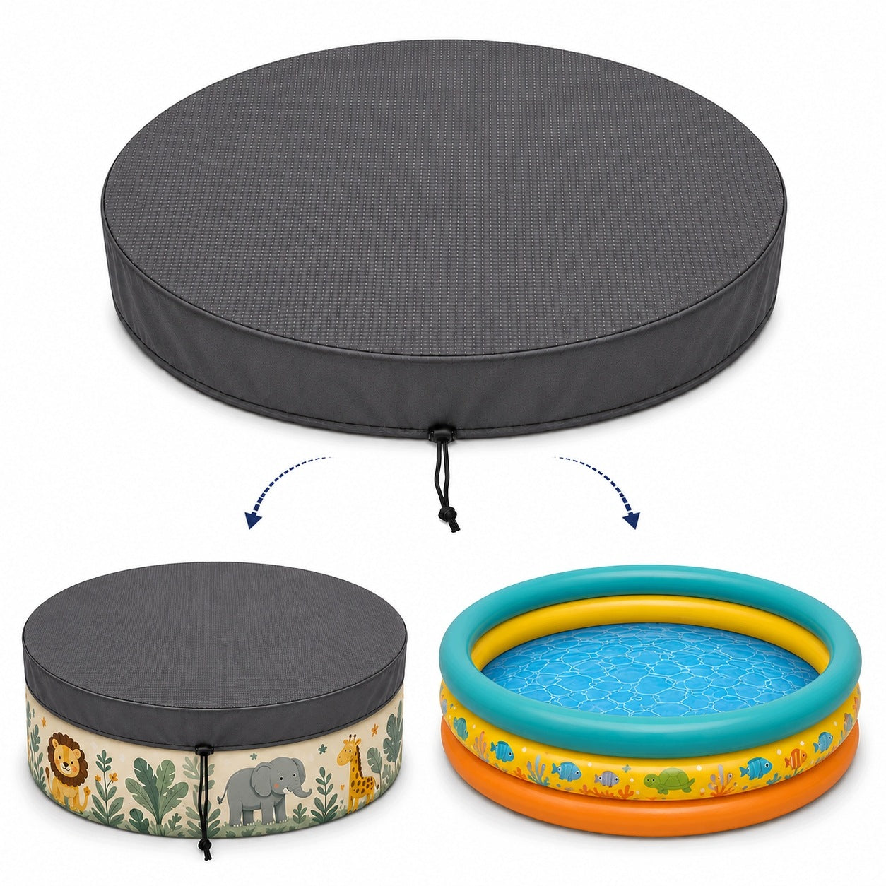Round Pool Cover 115x16 Waterproof Graphite For Sandbox Strong