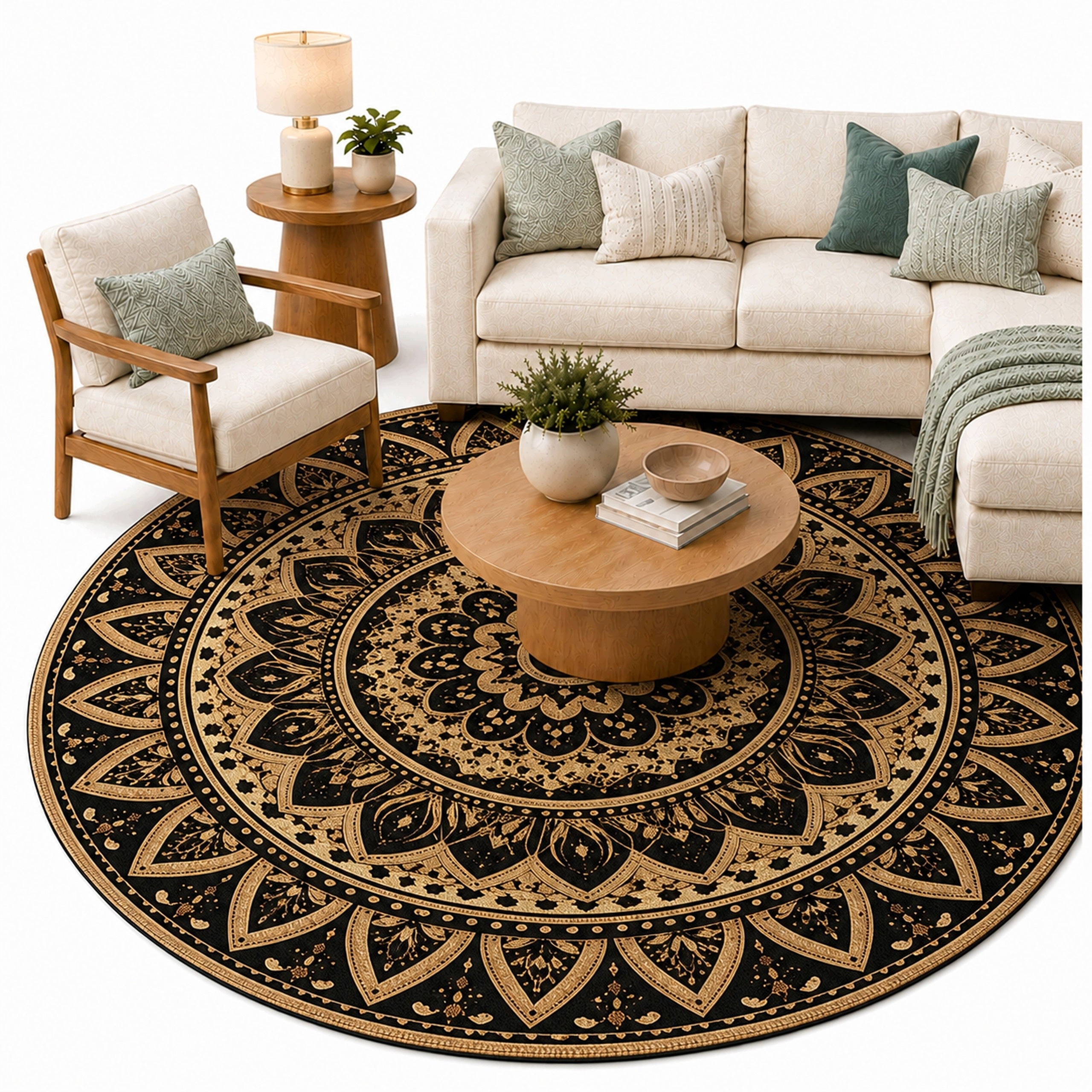 Round carpet Mandala for living room 100x100 oriental NOVO non-slip