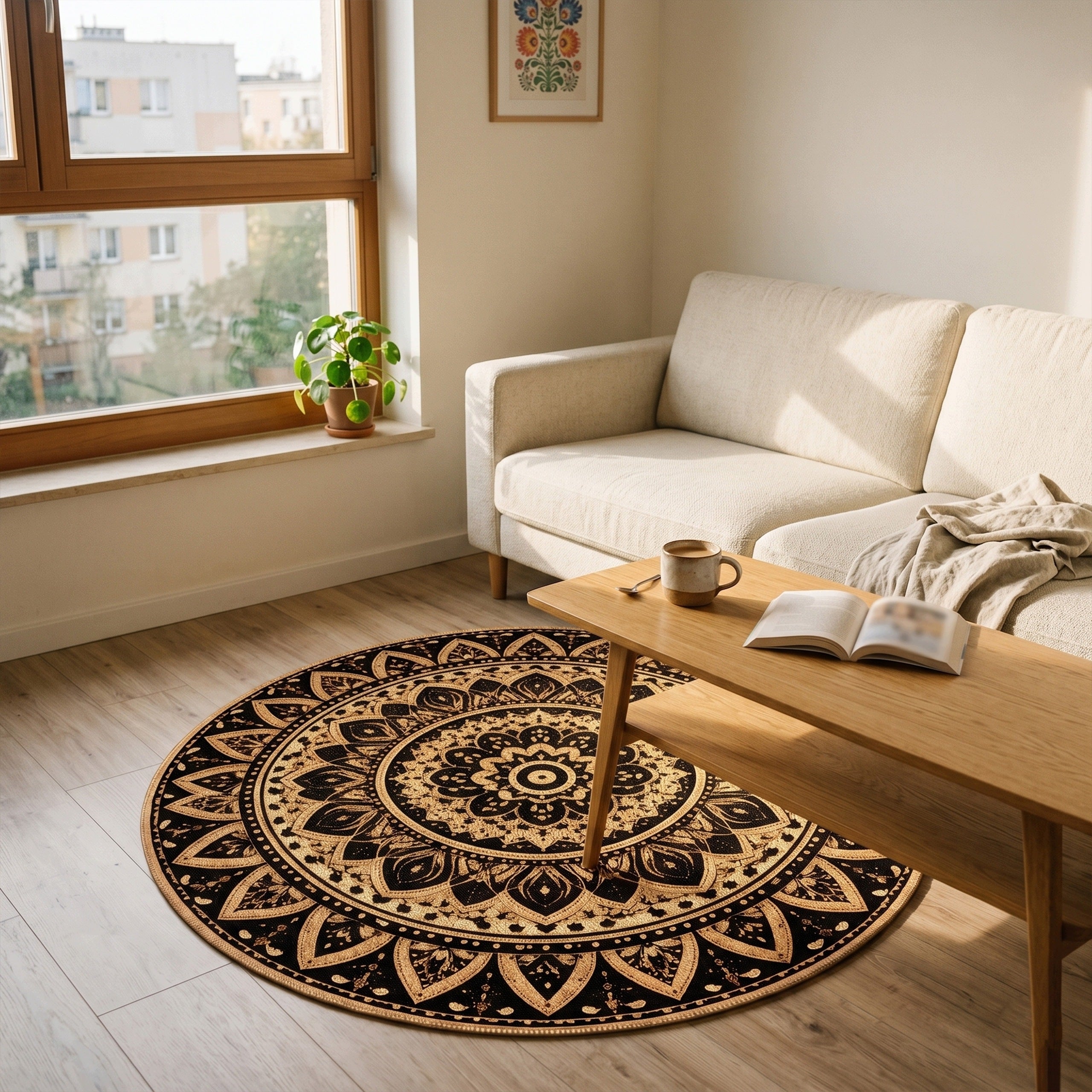 Round carpet Mandala for living room 120x120 oriental NOVO non-slip Brand Strado