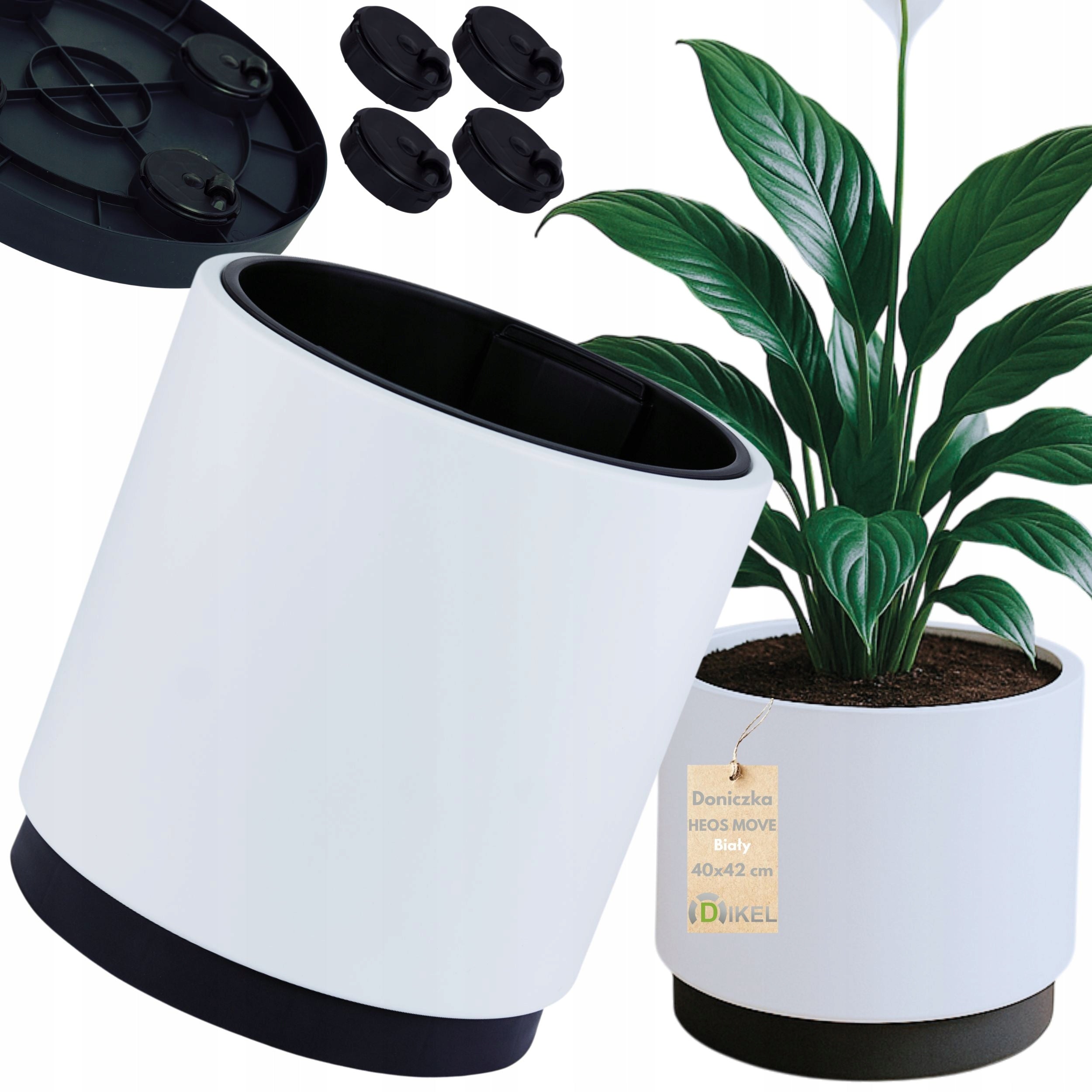 Round flower pot on wheels 40cm with insert Planter + driving stand