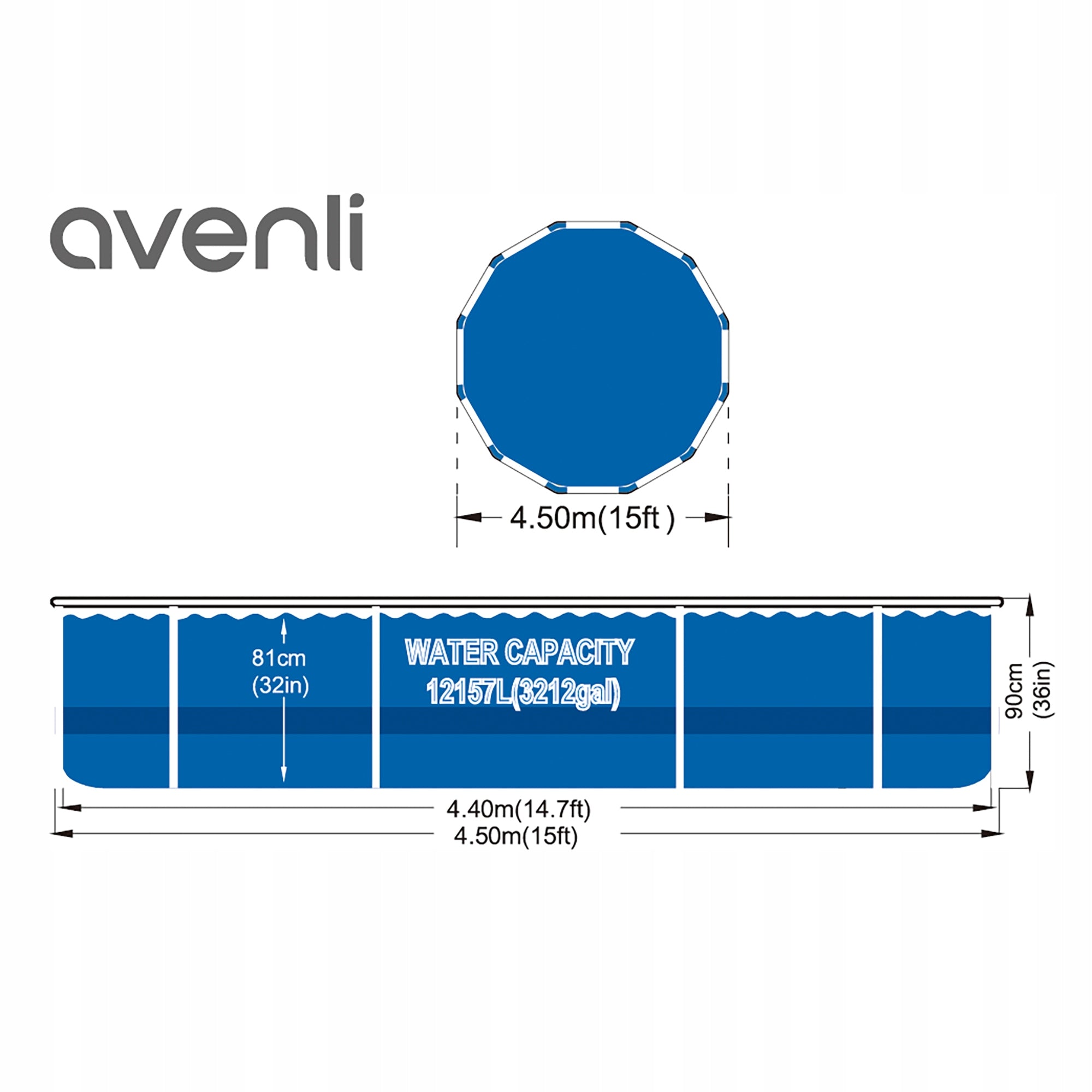 Round garden frame pool AVENLI 427x84 cm pump set Volume 9495 l