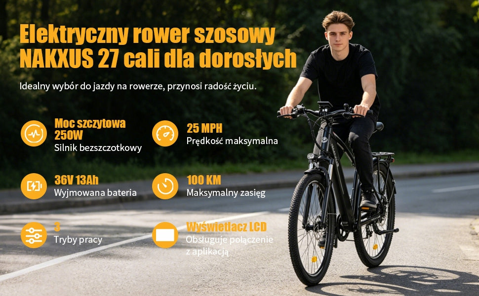 Rower Elektryczny Damski/Męski 27.5'' 250W 36V 12.5Ah 100KM Range Brand no brand