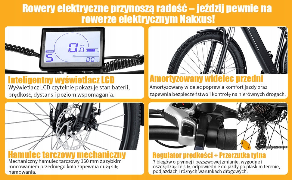 Rower Elektryczny Damski/Męski 27.5'' 250W 36V 12.5Ah 100KM Range Frame size L