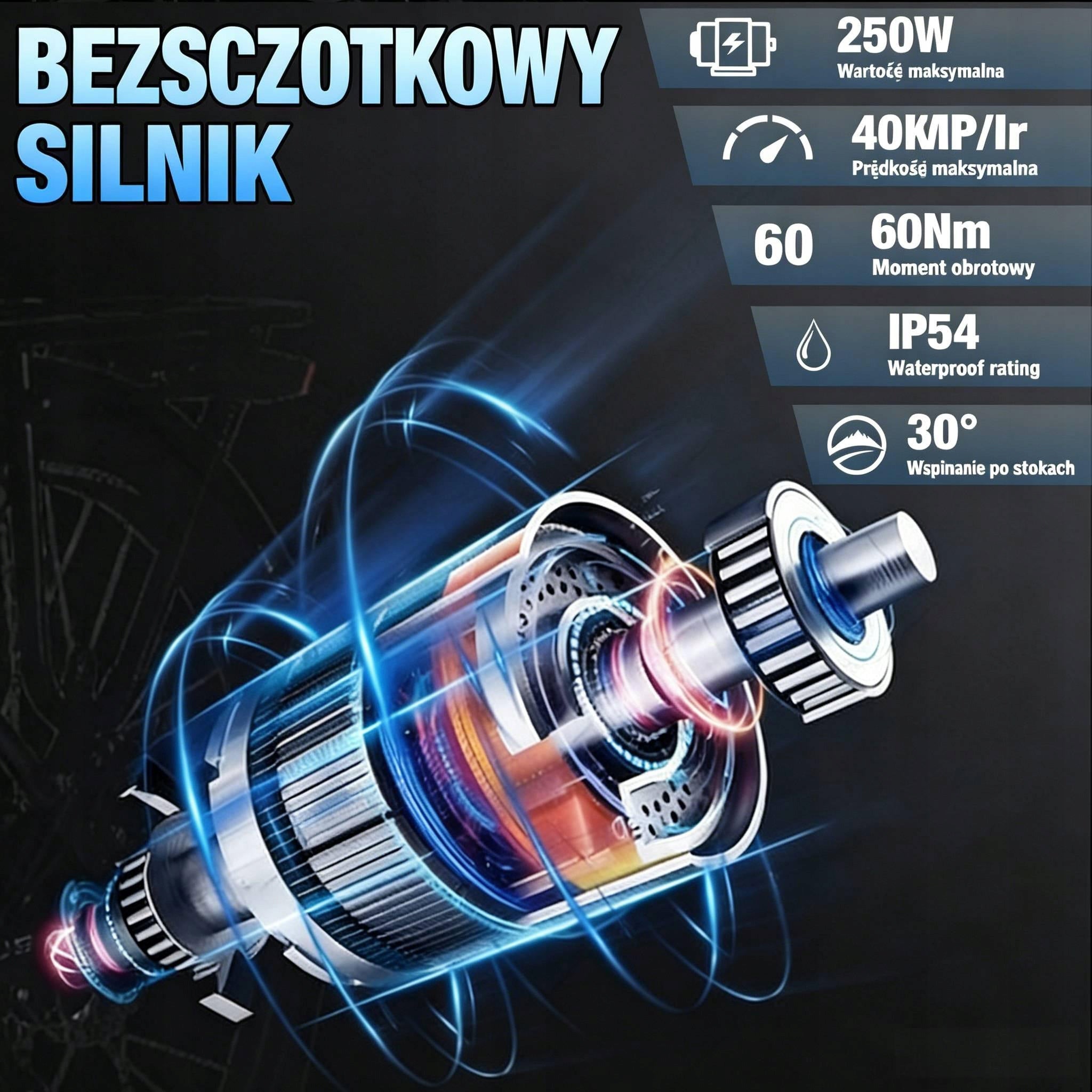 Rower Elektryczny Damski/Męski 27.5'' 250W 36V 12.5Ah 100KM Range Wheel size (") 27,5