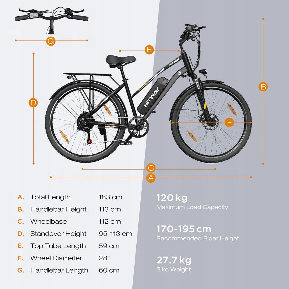 Rower Elektryczny HITWAY 28" City E-Bike 250W Motor 7-Speed Gears 50-100KM Frame size bigger