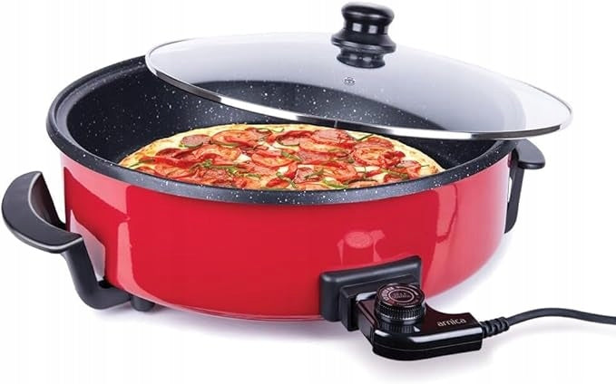 Royal Swiss 42cm Multifunction Electric Frying Pan with Glass Lid, Red Temperature control yes