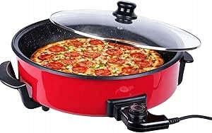 Royal Swiss 42cm Multifunction Electric Frying Pan with Glass Lid, Red