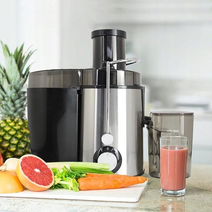 "Royal Swiss 600W ,600ml Vertical Juicer –1L Pulp Container -3 Speeds, Packaging status original