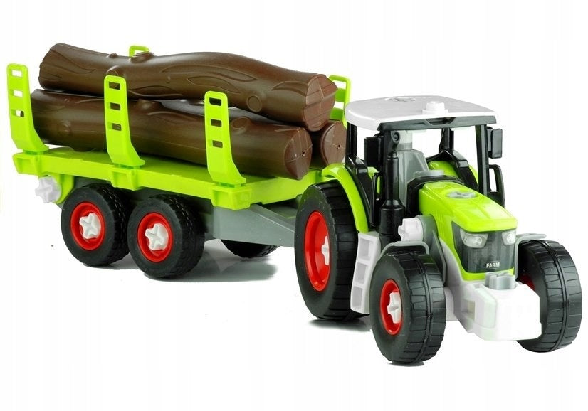 Traktor mit Anhänger und Baumstämmen 43 cm 