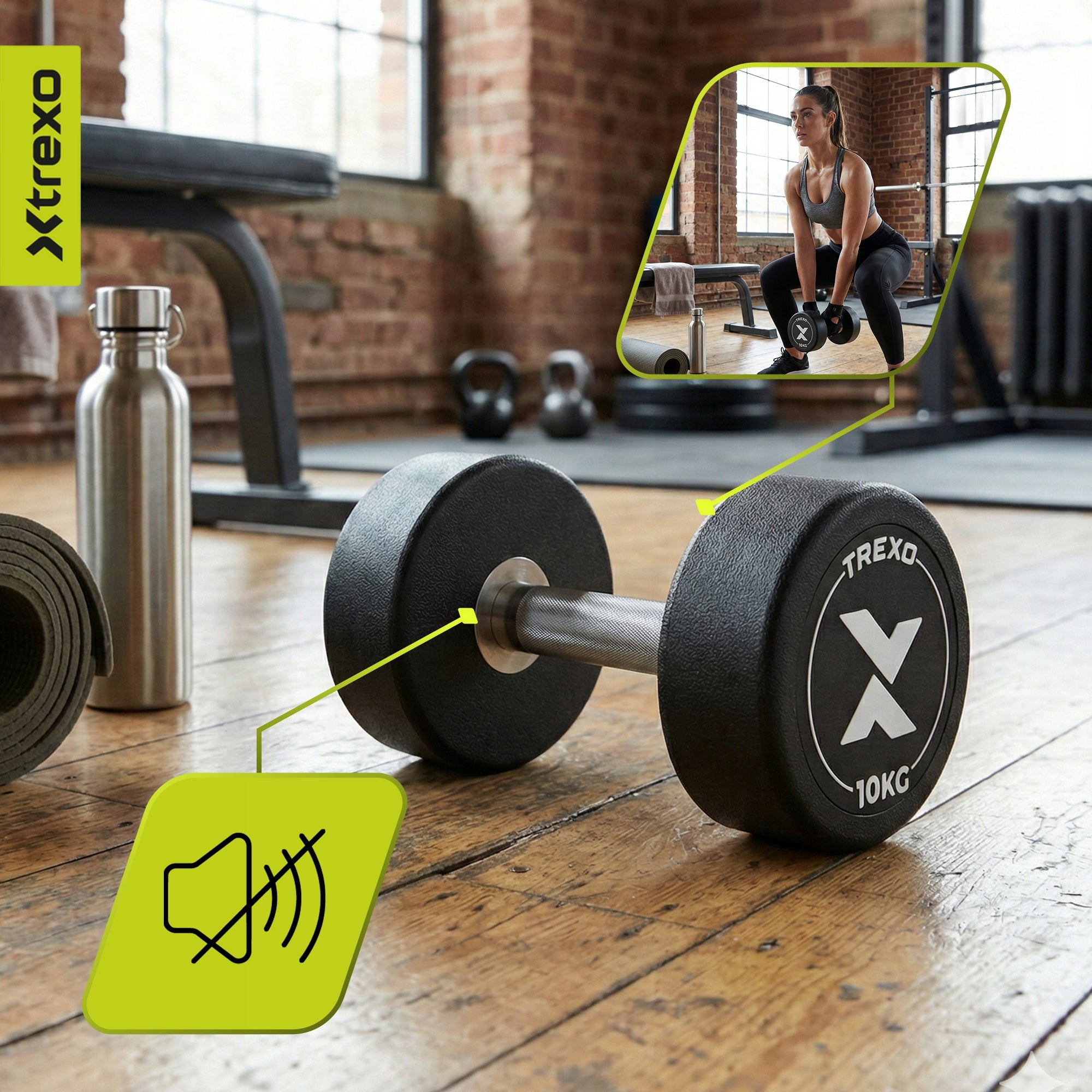 Rubberized cast iron dumbbell / XTREXO Pro 10kg / Solid coated weight Kind coated/rubberized