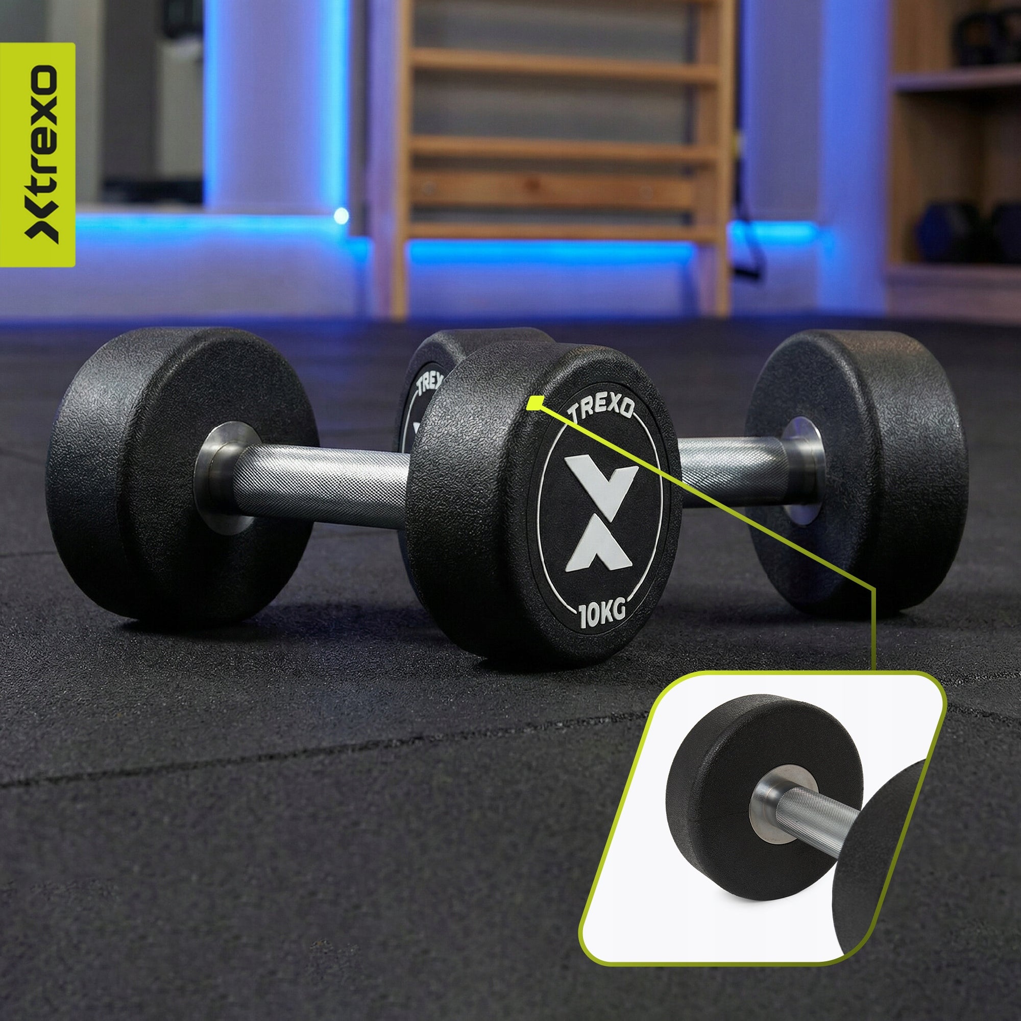 Rubberized cast iron dumbbell / XTREXO Pro 10kg / Solid coated weight Weight 1x 10 kg