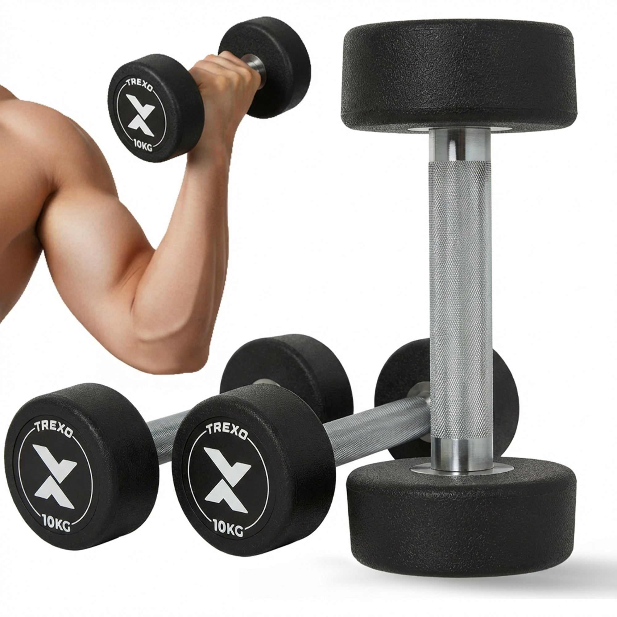 Rubberized cast iron dumbbell / XTREXO Pro 10kg / Solid coated weight