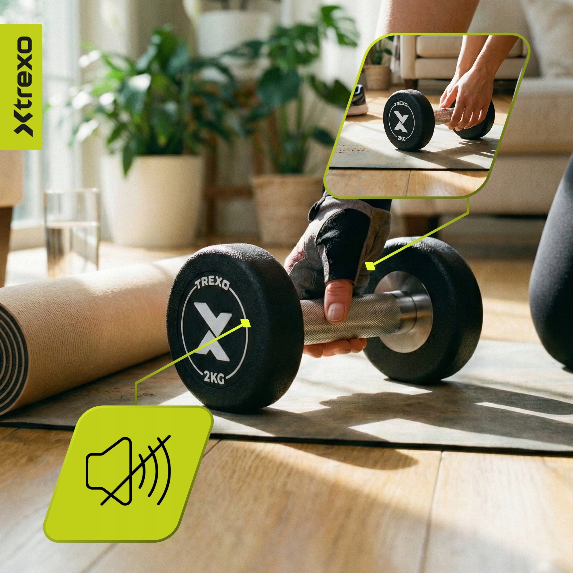 Rubberized cast iron dumbbell XTREXO Pro 2 kg black S CAST IRON RUBBERIZED Kind coated/rubberized