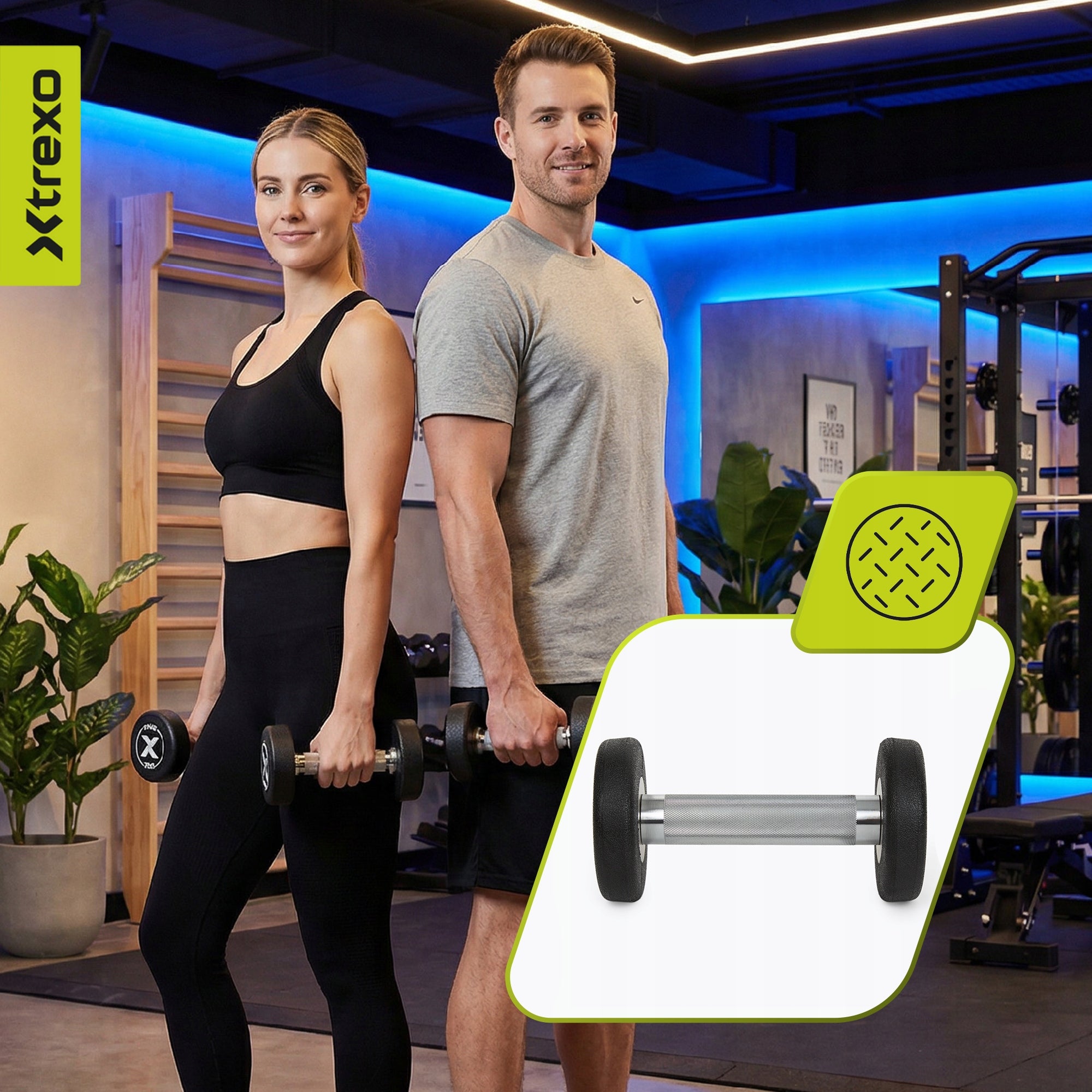 Rubberized cast iron dumbbell XTREXO Pro 2 kg black S CAST IRON RUBBERIZED Model gumowany